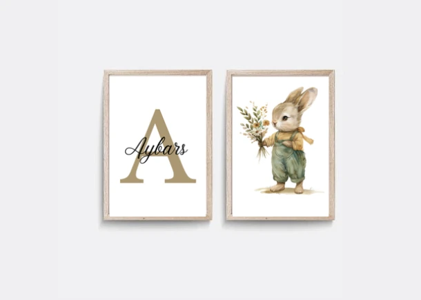 TINY BUNNY 2'Lİ 30X40  POSTERLİ ÇERÇEVE  - ERKEK TINY