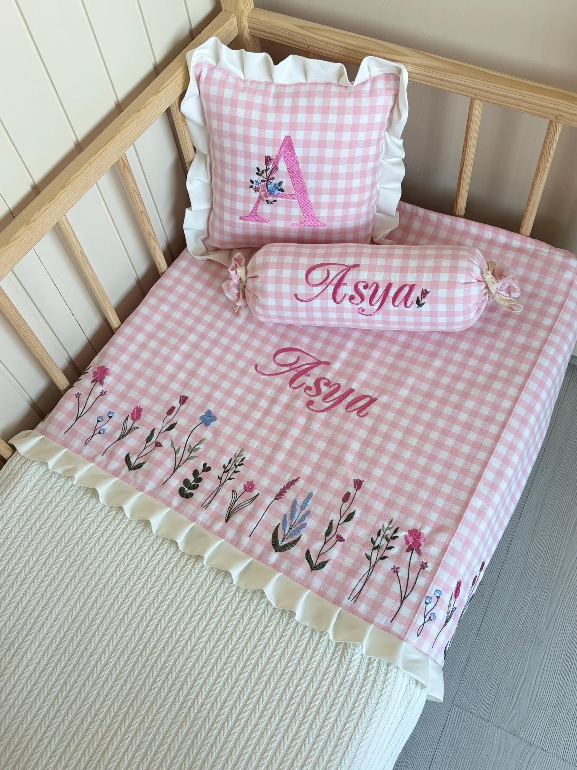 PİKE TAKIMI 3'LÜ ÇITIR ÇİÇEK - PEMBE PÖTİKARE FUŞYA İŞLEME