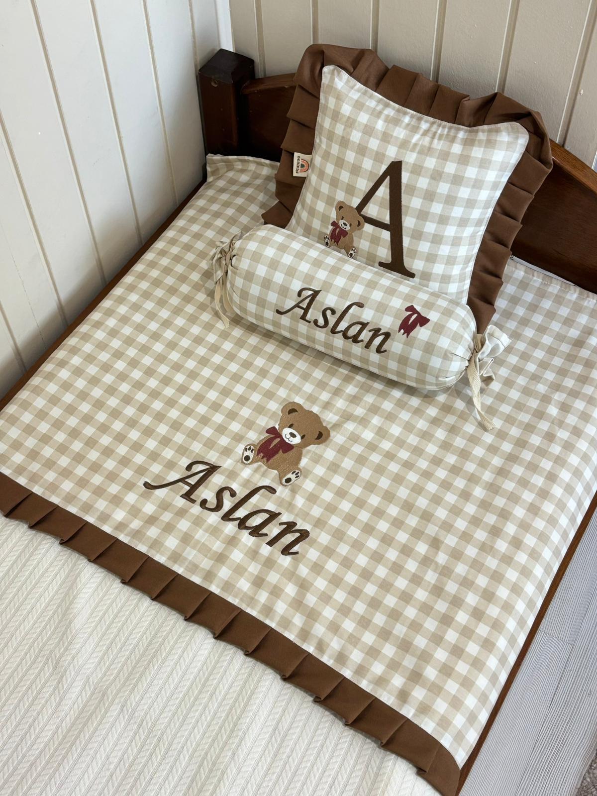 PİKE TAKIMI 3' LÜ PAPYONLU AYICIK - BEJ KOYU KAHVE FIRFIR