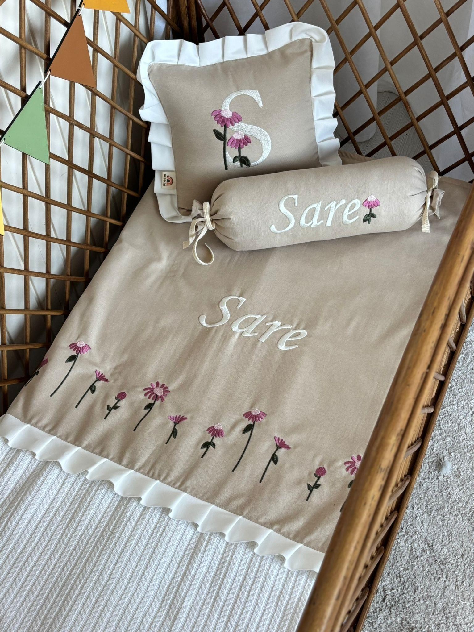 PİKE TAKIMI 3'LÜ FLORAL MAGİC - BEJ PİKE GÜLKURUSU TONLARI