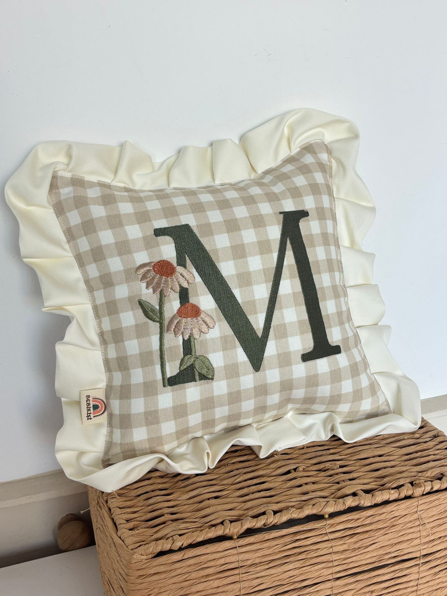 HARF YASTIK TEK FLORAL MAGİC - BEJ HAKİ YEŞİLİ