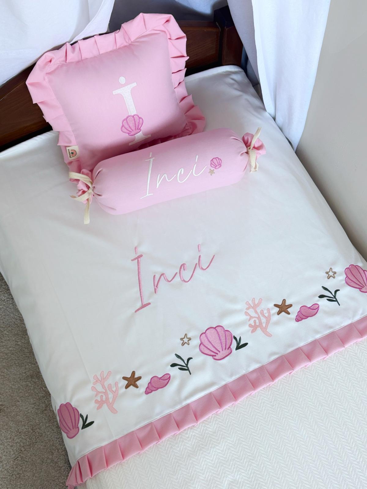 PİKE TAKIMI 3'LÜ İNCİ KREMİT - PEMBE EKRU