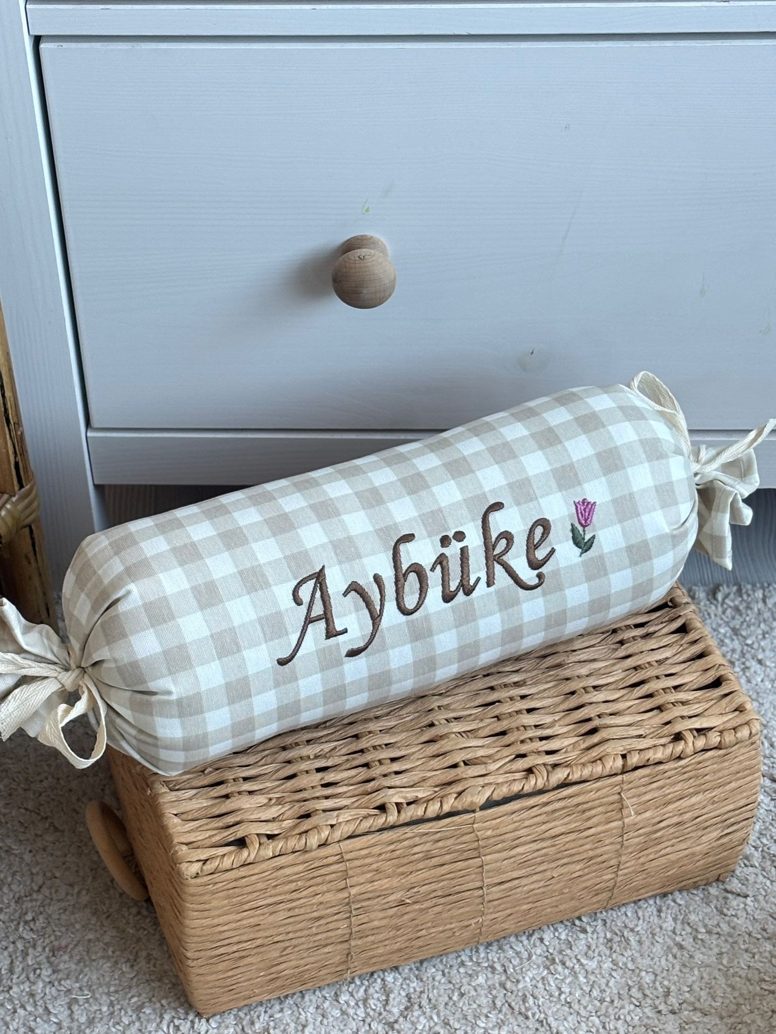 ŞEKER YASTIK ÇITIR ÇİÇEK - BEJ KOYU KAHVE