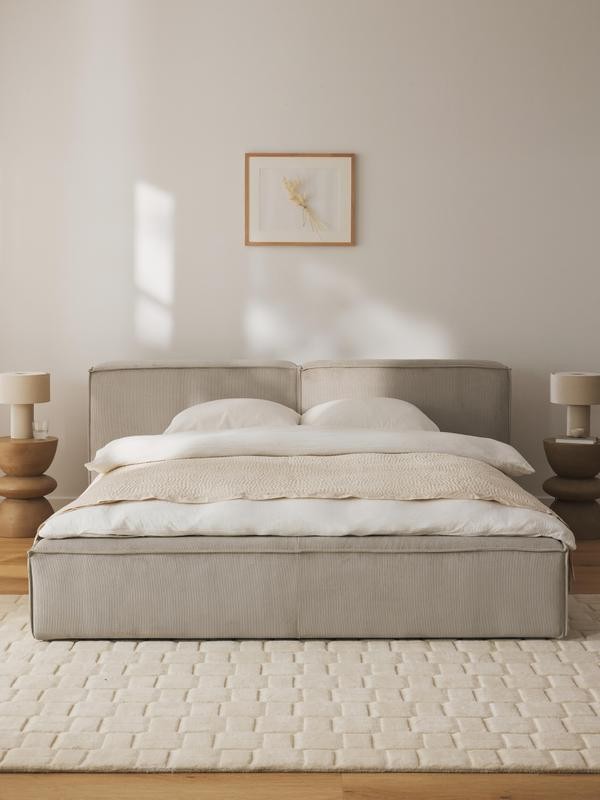 Soft, Çift Kişilik Karyola - InNature Home - Bej, Fitilli Kadife