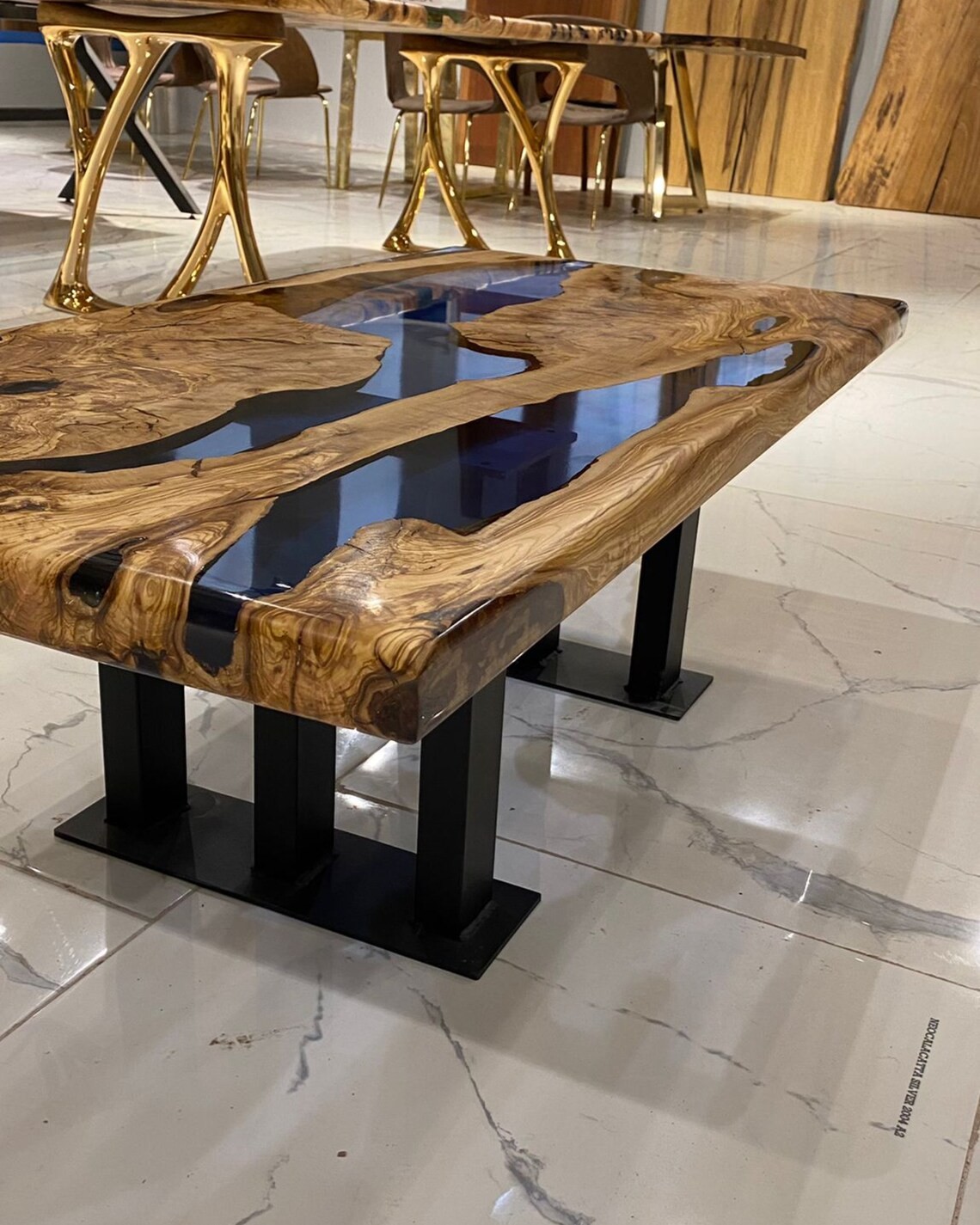 Handcrafted Olive Wood Blue Epoxy Coffee Table | Natural Design | Free Shipping | INNATURE