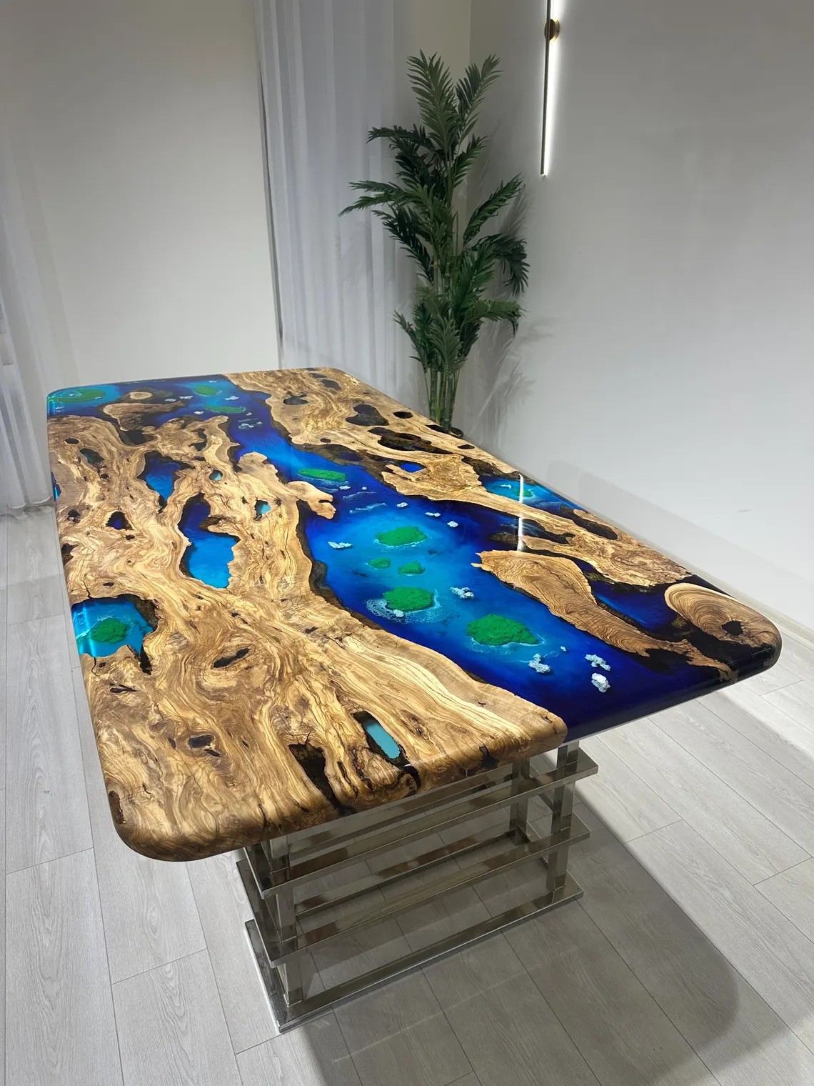 Specific Custom Ocean Epoxy Resin Table, Uniqe Olive Wood Dining Table, Epoxy Dining Table, Live Edge Dining Table, Resin Epoxy Art Table - INNATURE HOME