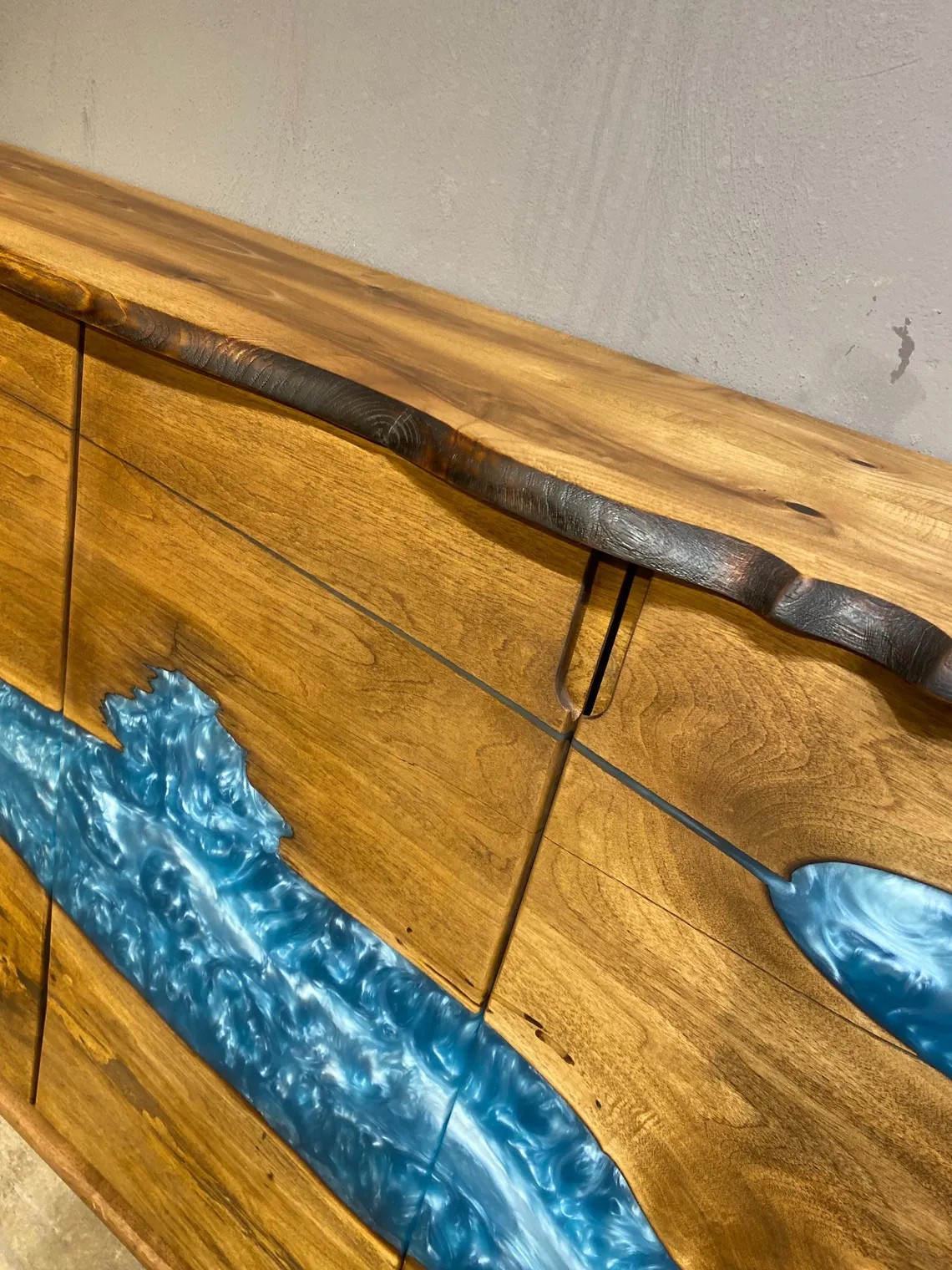 Walnut Epoxy TV Console | Handmade Rustic Sideboard Cabinet | Blue Epoxy Resin TV Unit | Custom Walnut Buffet & Media Stand | INNATURE