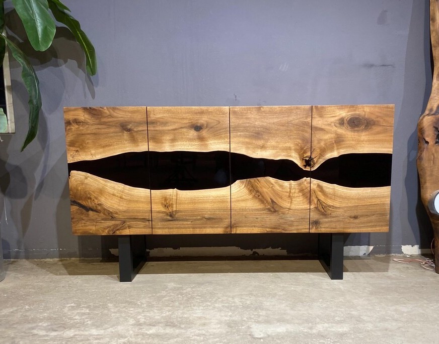 Black Epoxy Walnut Console – Handmade Rustic TV Unit & Buffet Cabinet | Custom Solid Wood Sideboard | INNATURE 