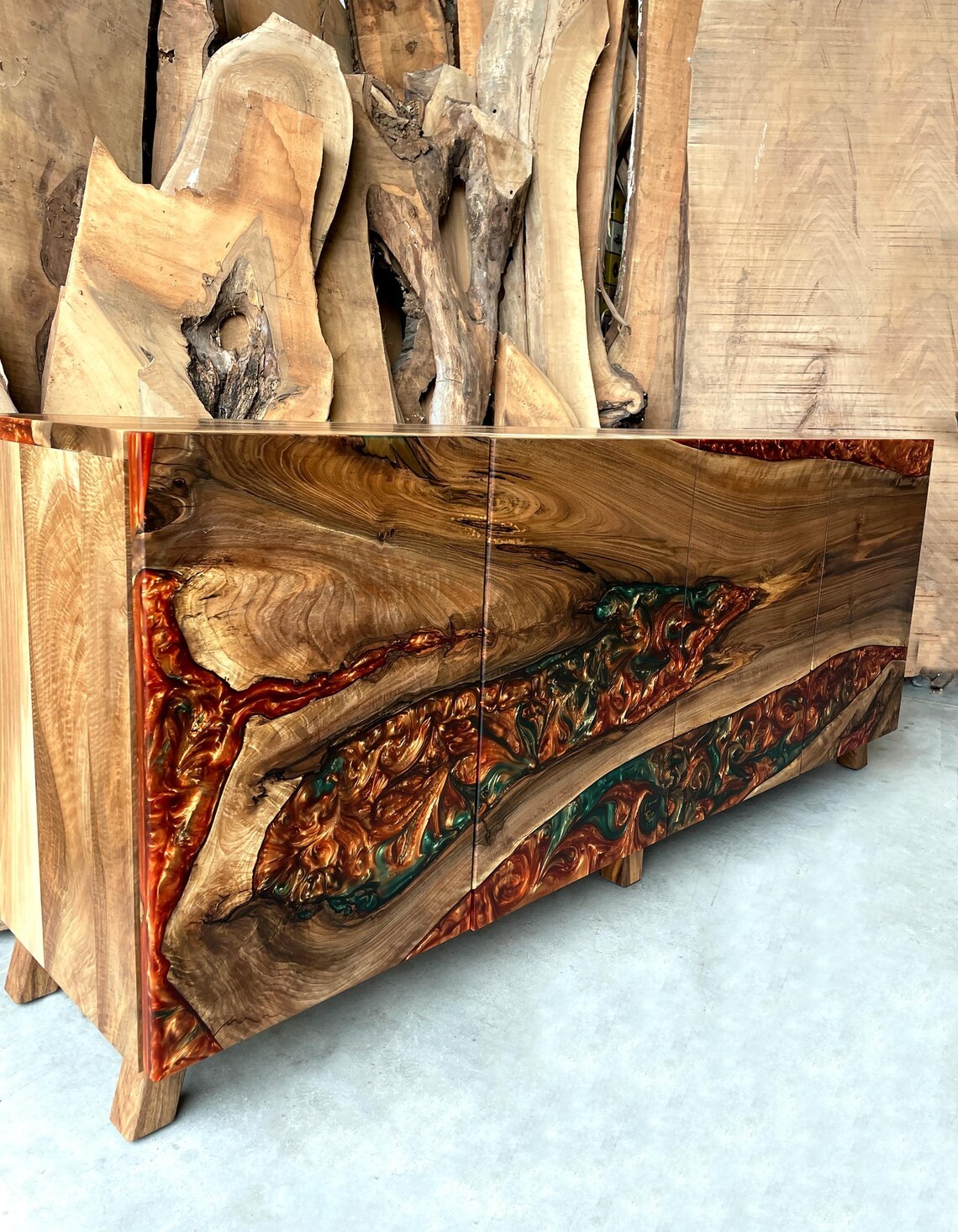 Lava Epoxy Walnut Sideboard –Walnut Epoxy Console | Artisan Buffet Cabinet | Handcrafted Wood Design | InNature Home
