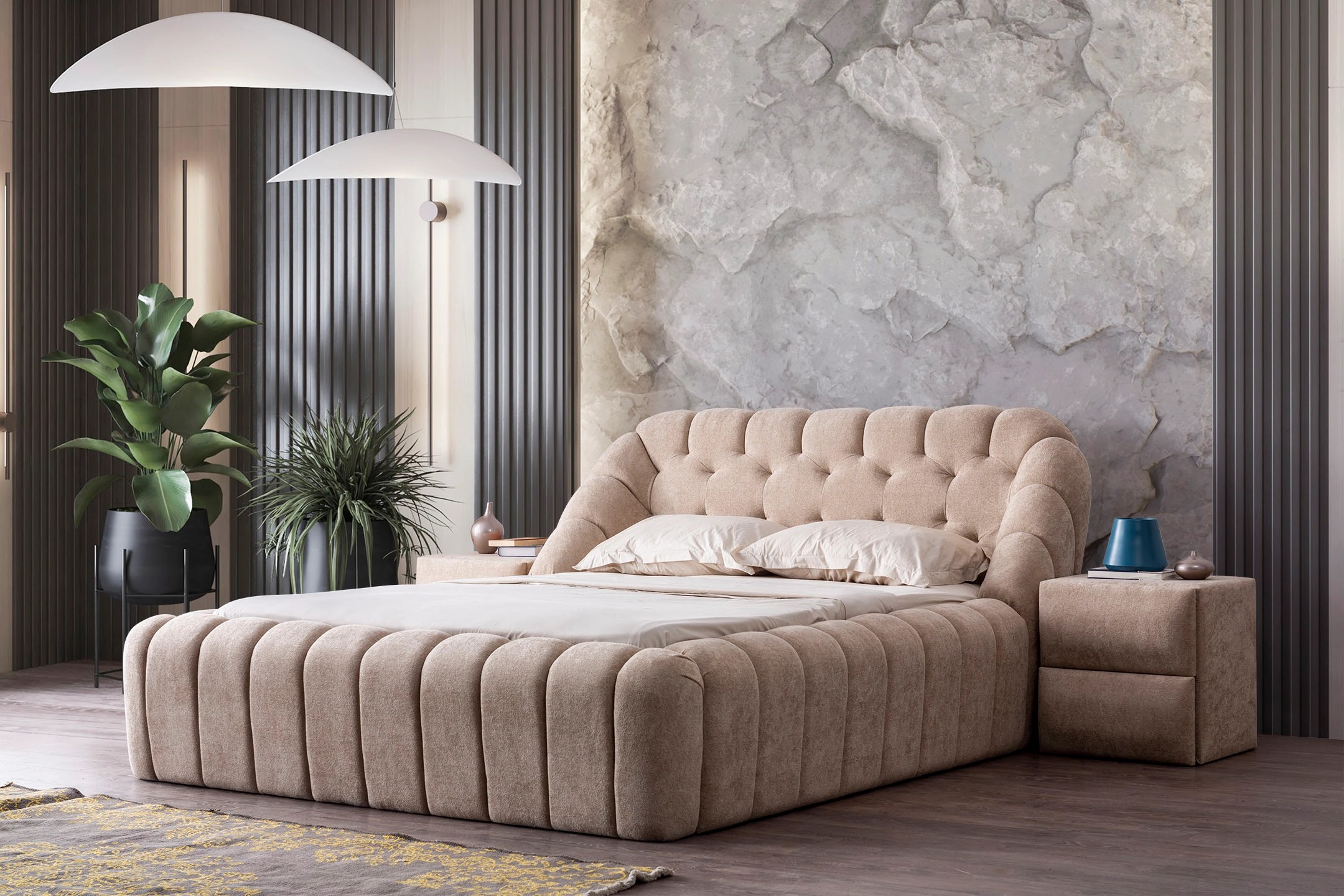 Tayla Upholstered Bed in Teddy Bouclé Fabric | INNATURE