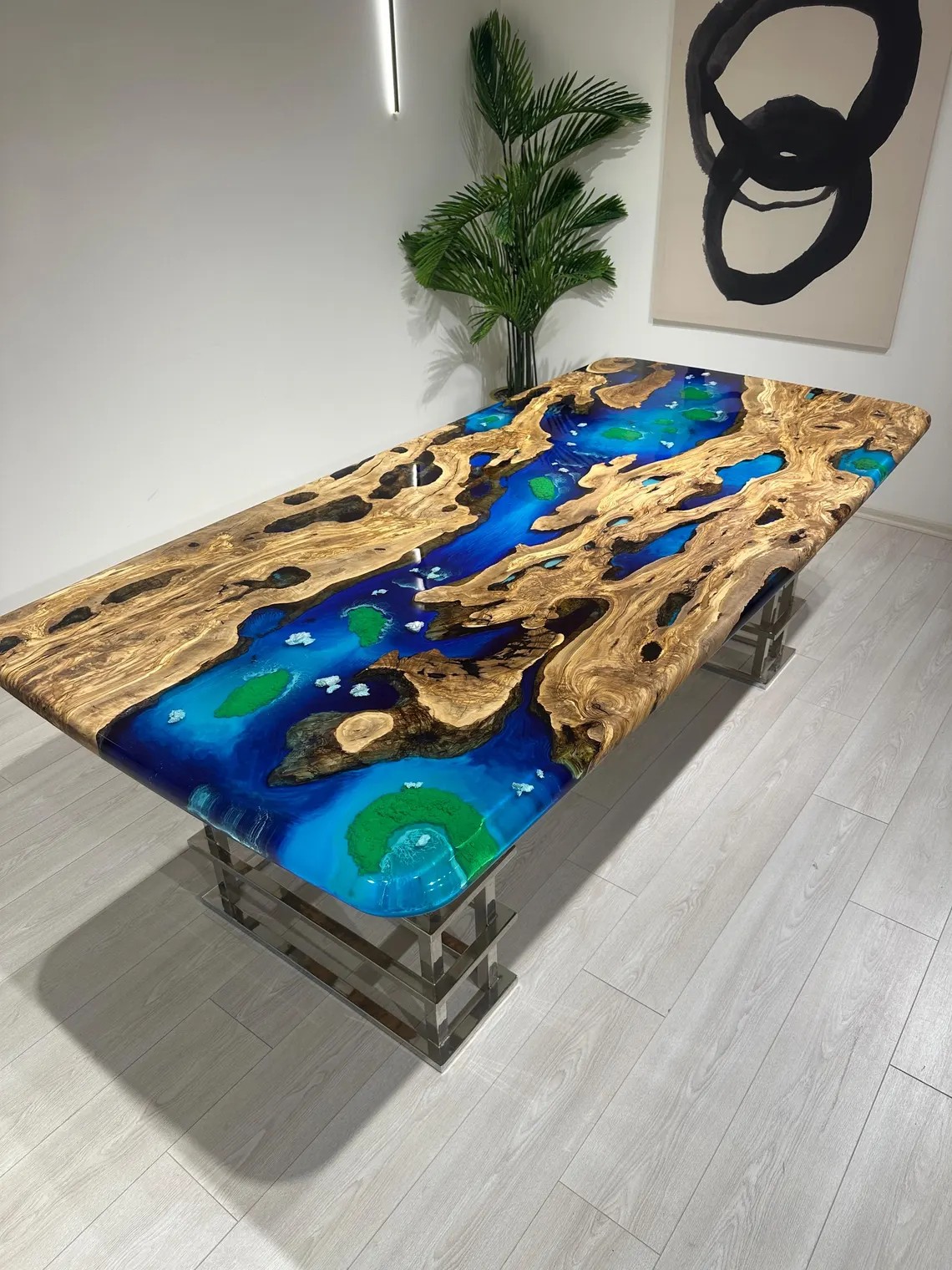 Specific Custom Ocean Epoxy Resin Table, Uniqe Olive Wood Dining Table, Epoxy Dining Table, Live Edge Dining Table, Resin Epoxy Art Table - INNATURE HOME