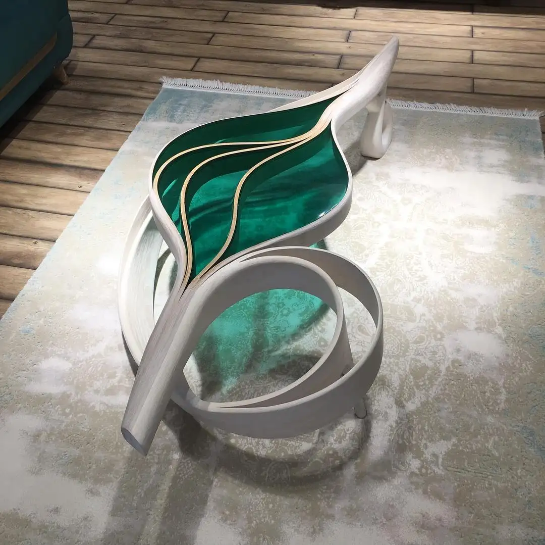 Handcrafted Leaf Carved Epoxy Coffee Table | Natural Solid Wood Centerpiece | Unique Artisan Coffee Table for Living Room - Off White - Green