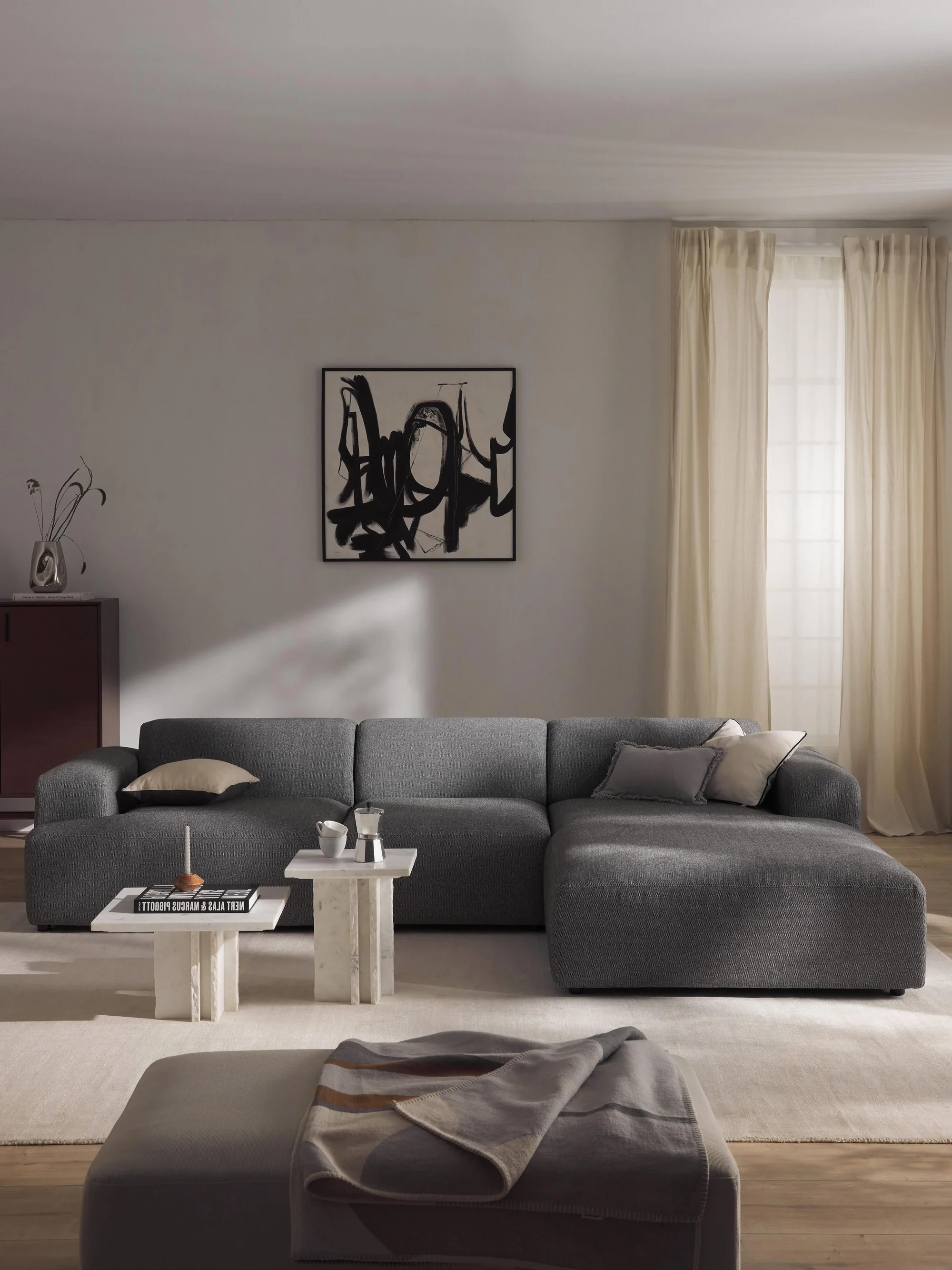 Stella Yumuşak Oturumlu Modüler Köşe Kanepe (4-5 Kişilik) InNature Home - Keten, Koyu Gri
