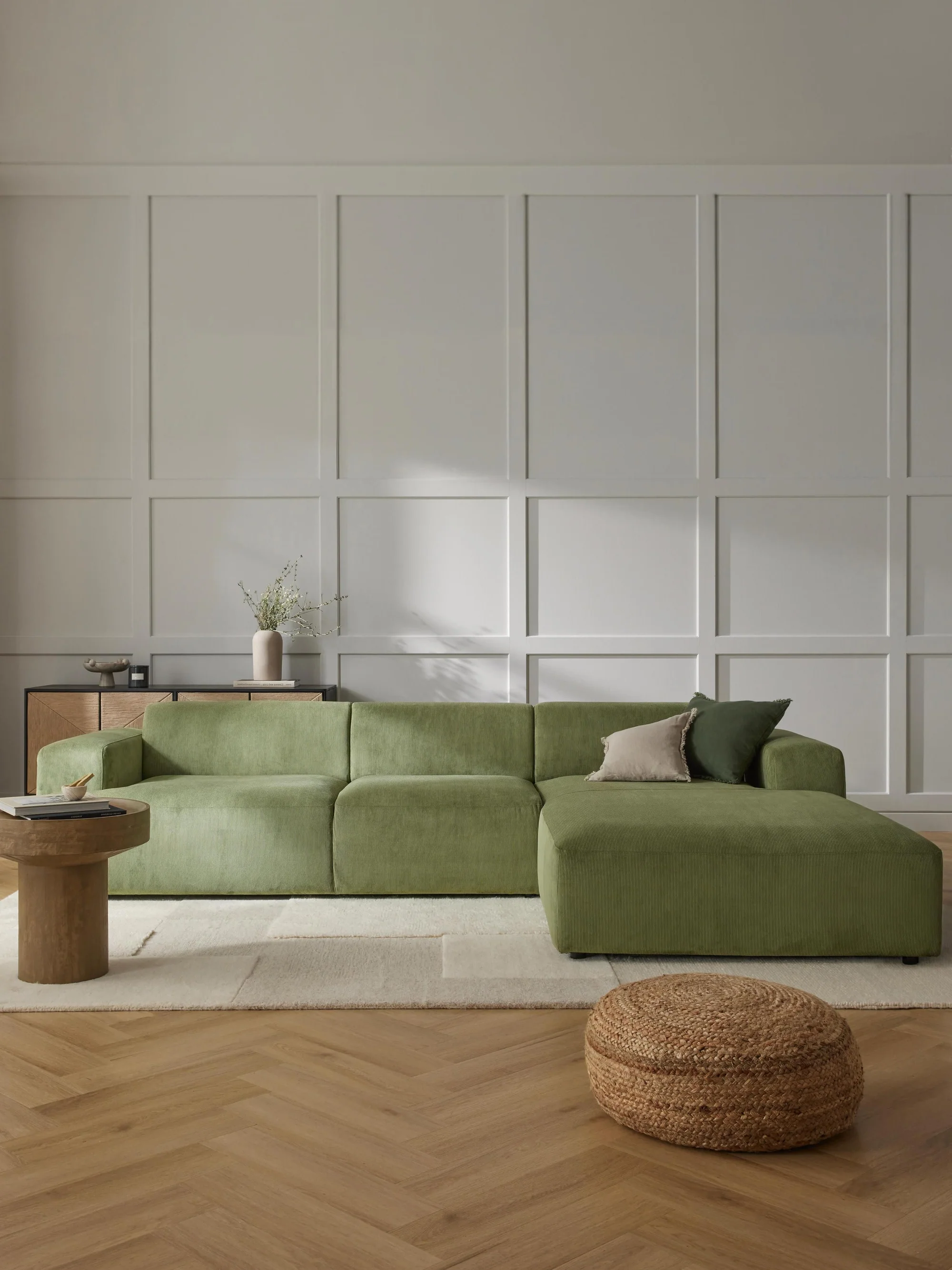 Stella Yumuşak Oturumlu Modüler Köşe Kanepe (4-5 Kişilik) InNature Home - Fitilli Kadife, Yeşil