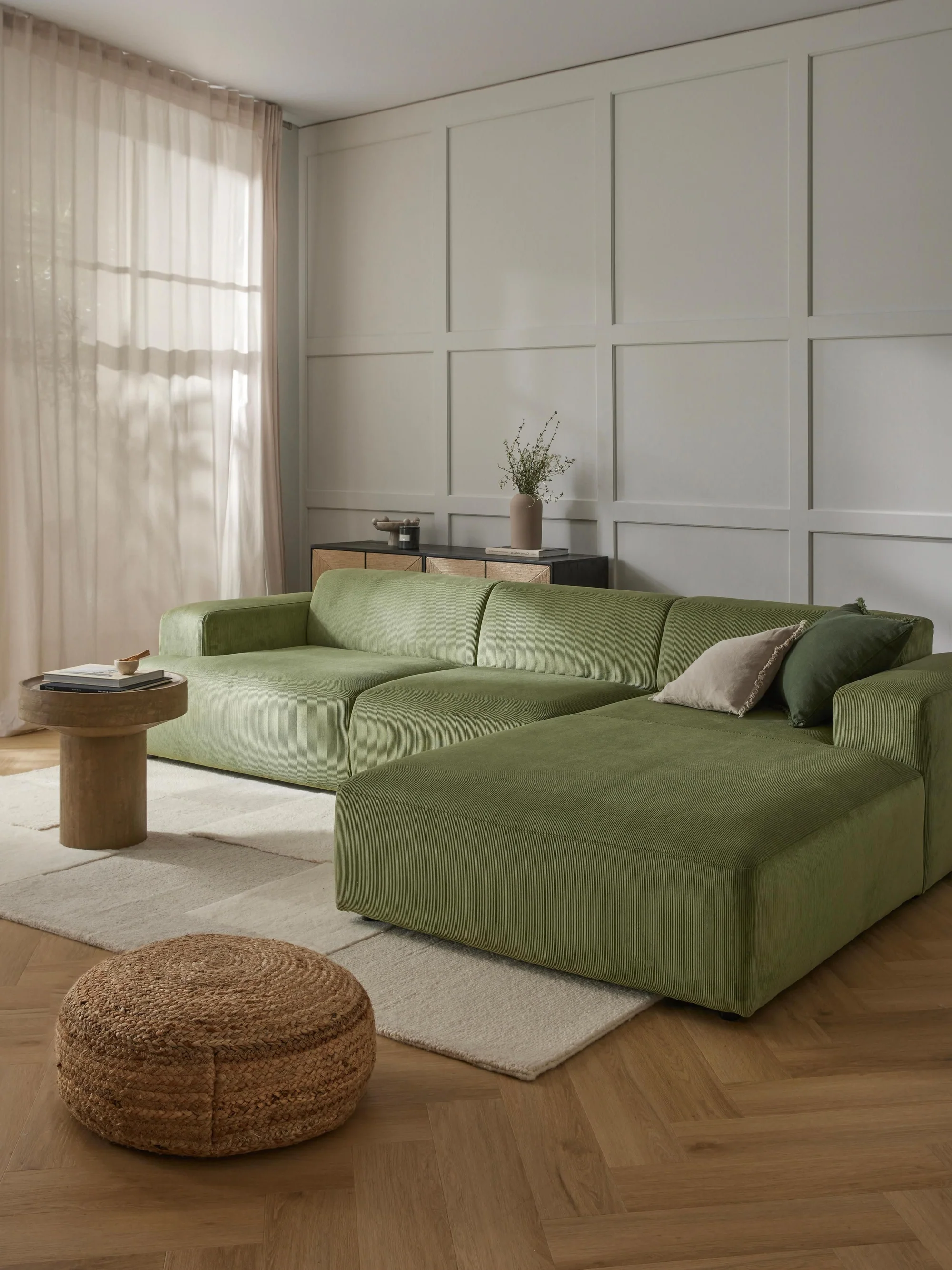 Stella Yumuşak Oturumlu Modüler Köşe Kanepe (4-5 Kişilik) InNature Home - Fitilli Kadife, Yeşil