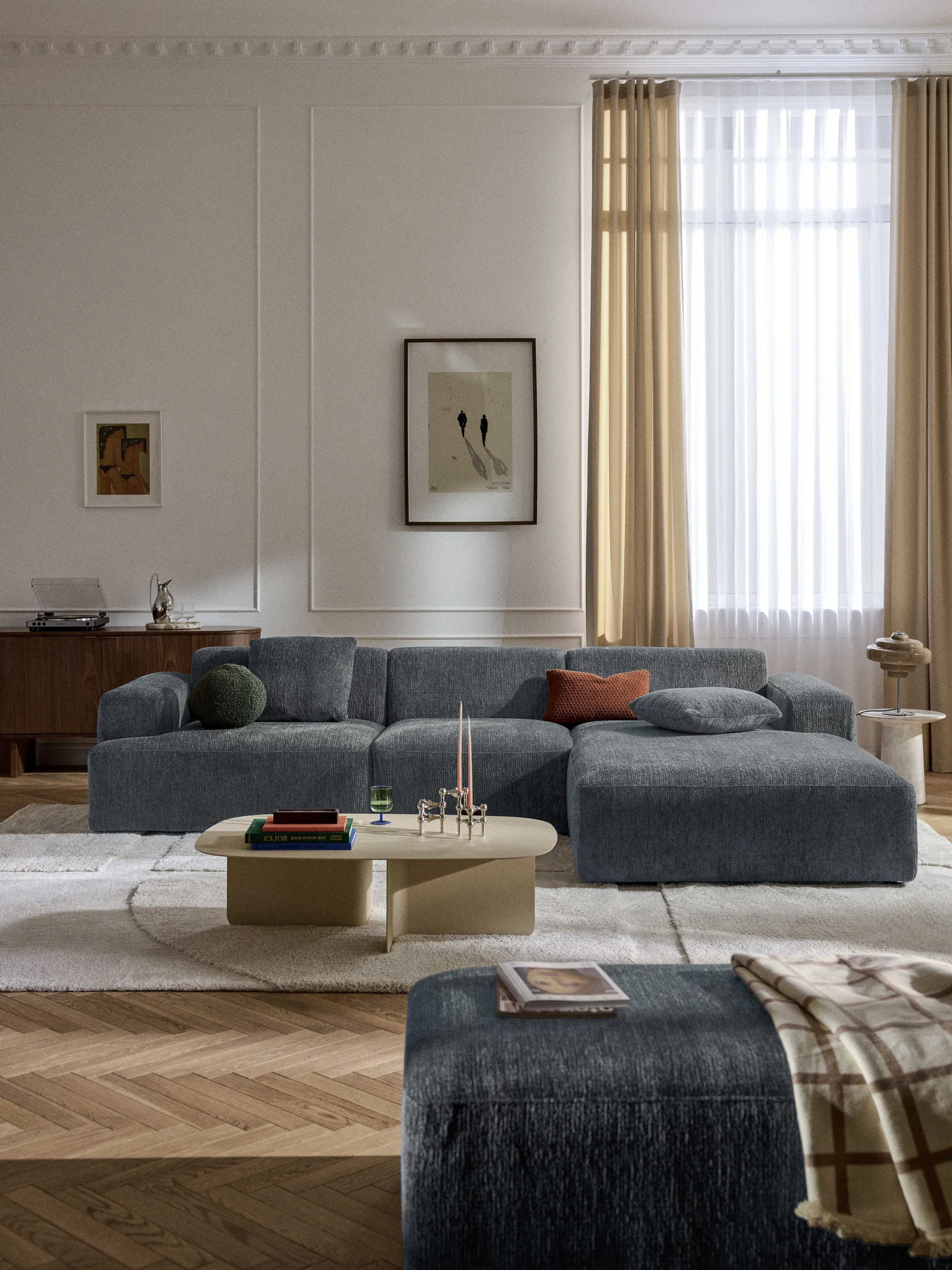 Stella Yumuşak Oturumlu Modüler Köşe Kanepe (4-5 Kişilik) InNature Home - Şönil, Mavi - Gri