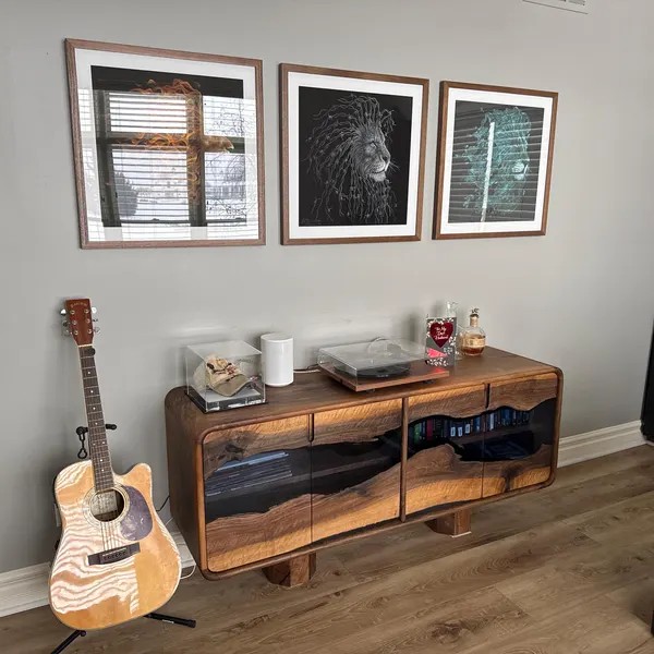 Blue Epoxy Walnut Console – Handmade Rustic TV Unit & Sideboard | Custom Solid Wood Buffet Cabinet | INNATURE