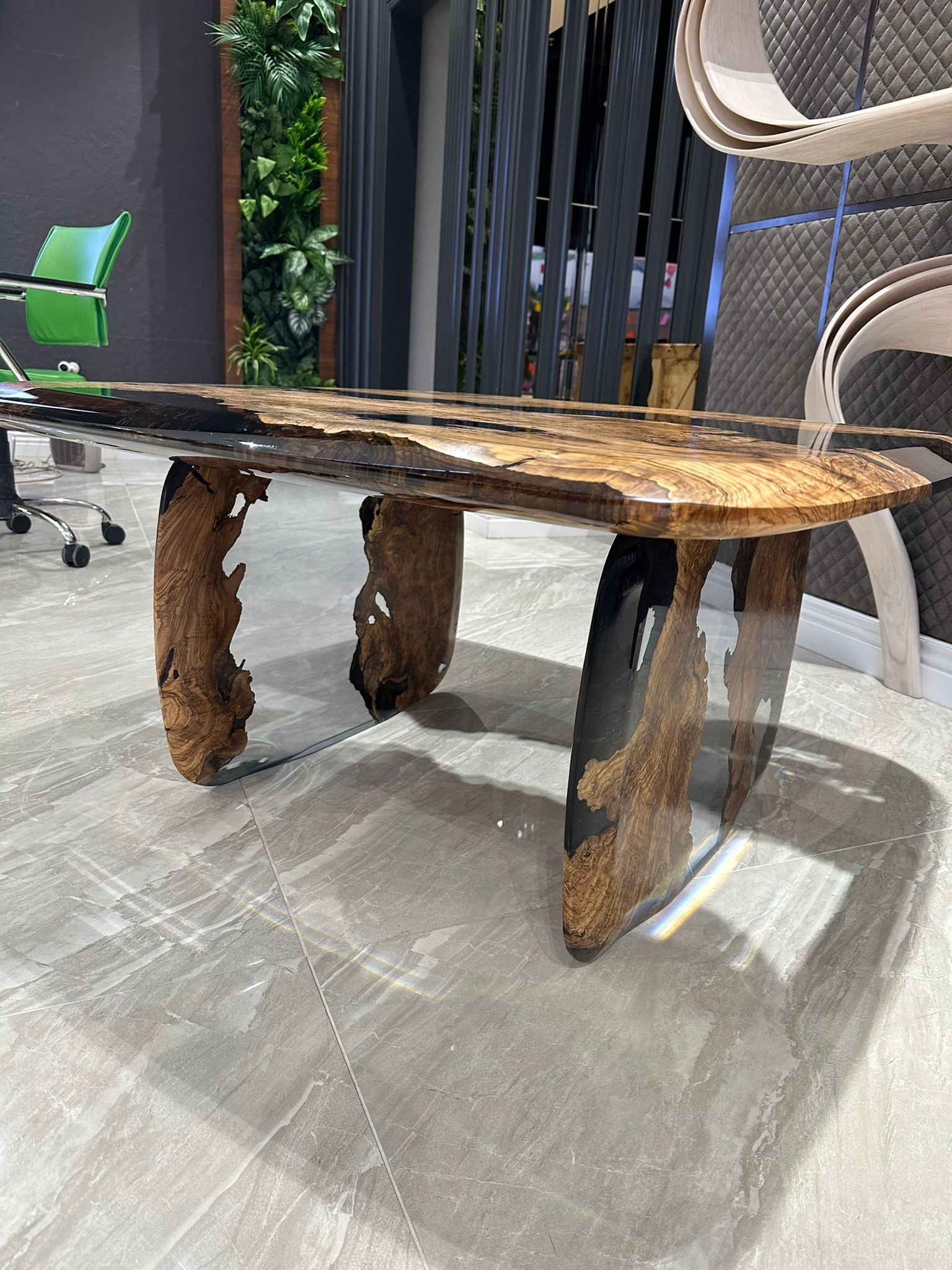 Clear Epoxy Coffee Table | Custom Olive Epoxy Coffee Table | Living Room Central Table Made To Order | INNATURE