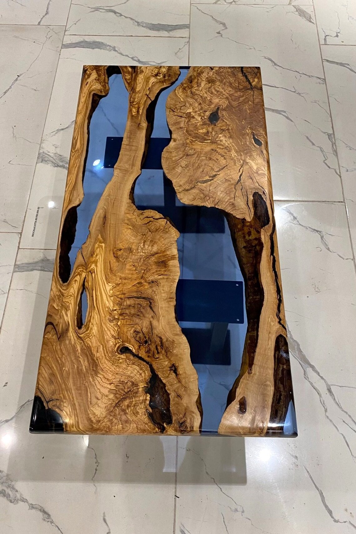 Handcrafted Olive Wood Blue Epoxy Coffee Table | Natural Design | Free Shipping | INNATURE