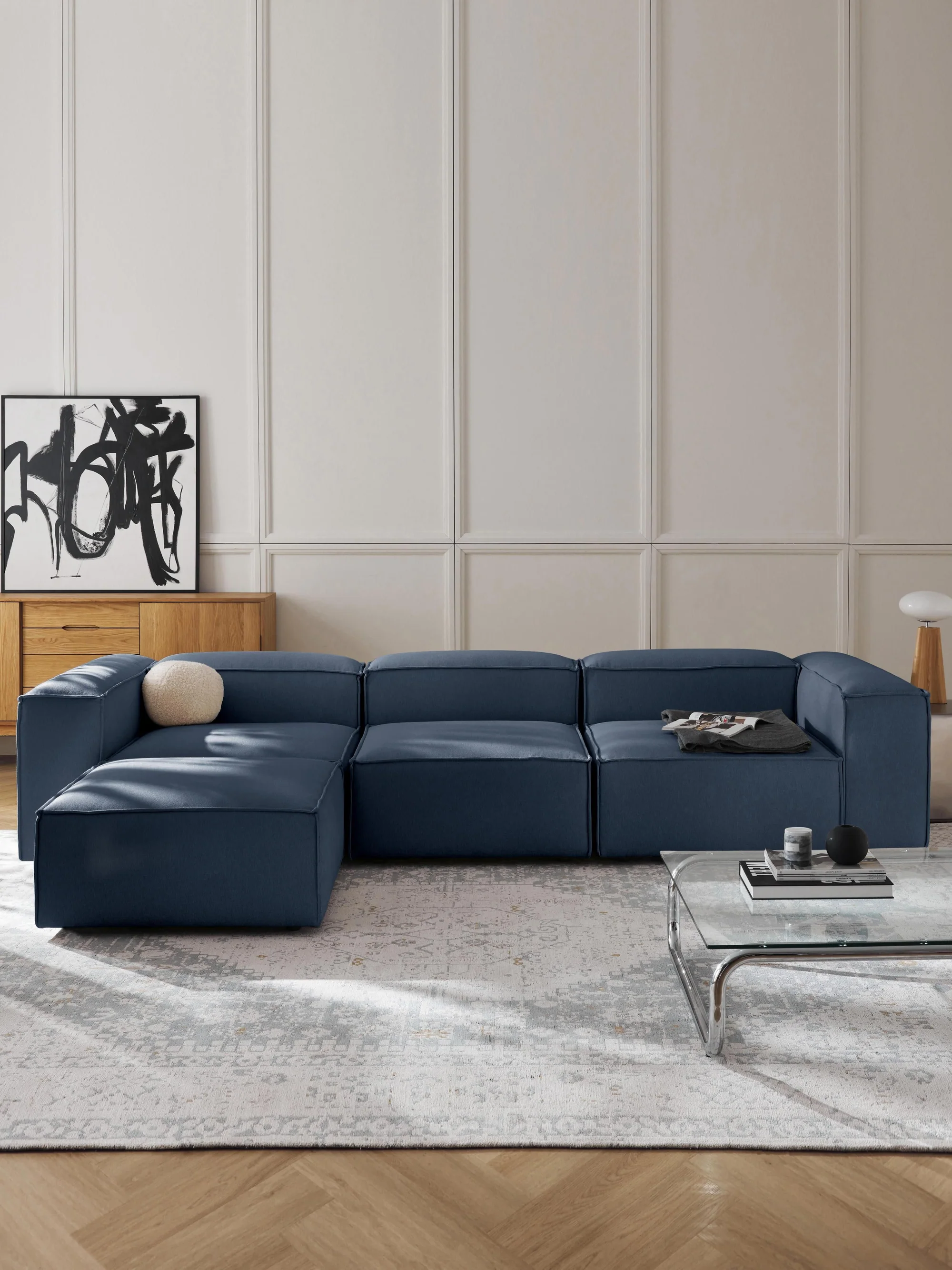 Soft Yumuşak Oturumlu Modüler Köşe, Keten (3-4 Kişilik) - InNature Home - Lacivert