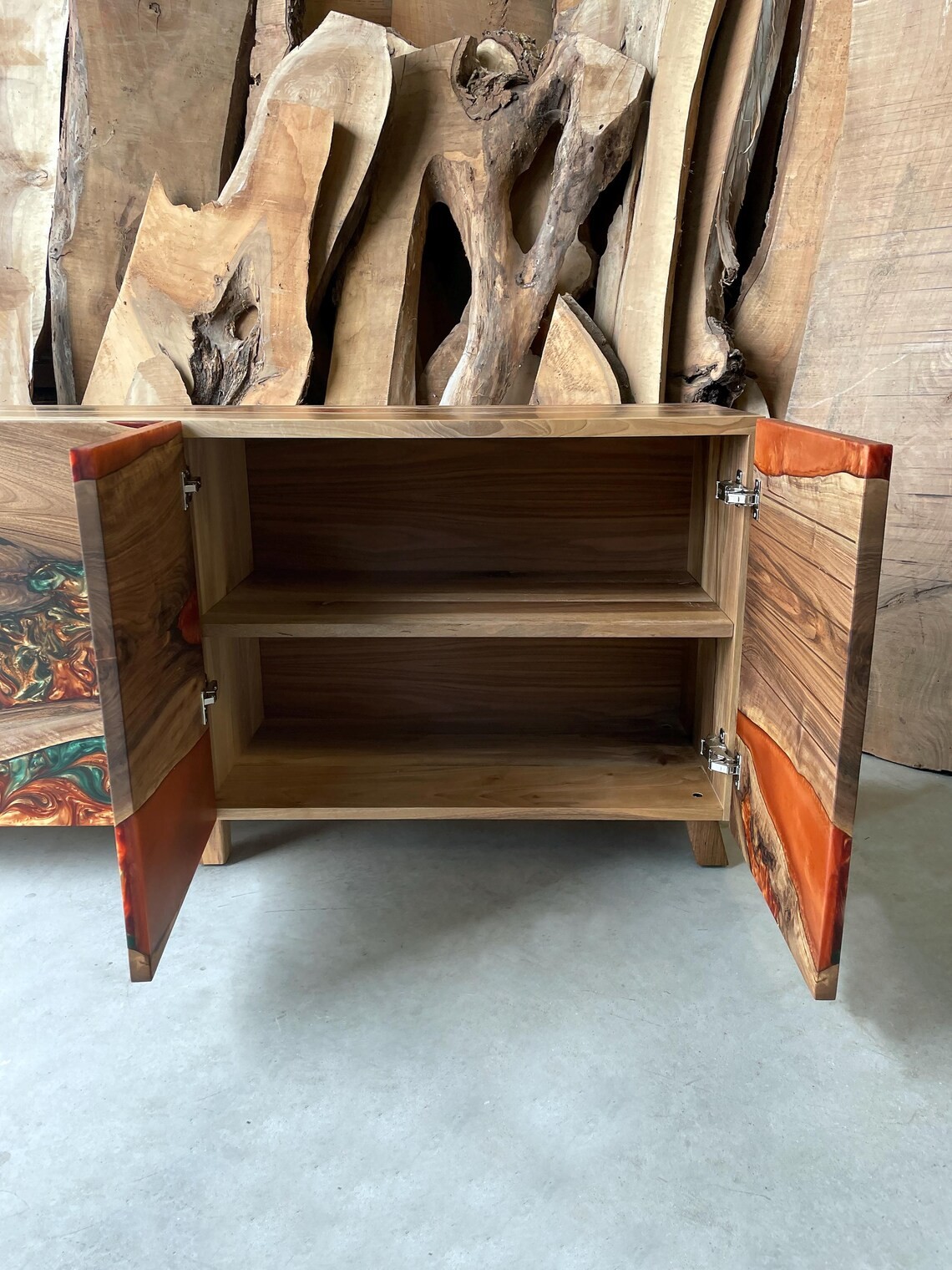 Lava Epoxy Walnut Sideboard –Walnut Epoxy Console | Artisan Buffet Cabinet | Handcrafted Wood Design | InNature Home