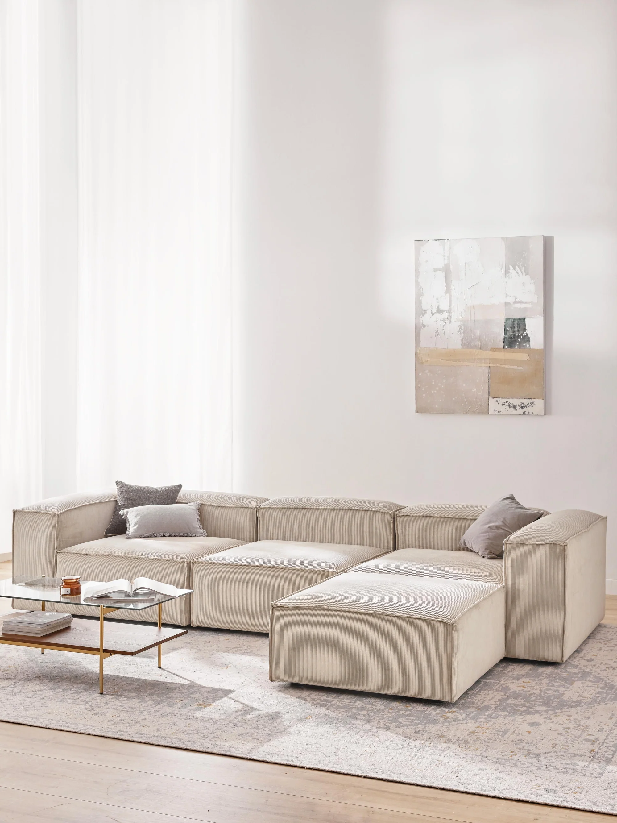 Soft Yumuşak Oturumlu Modüler Köşe, Fitilli Kadife (3-4 Kişilik) - InNature Home