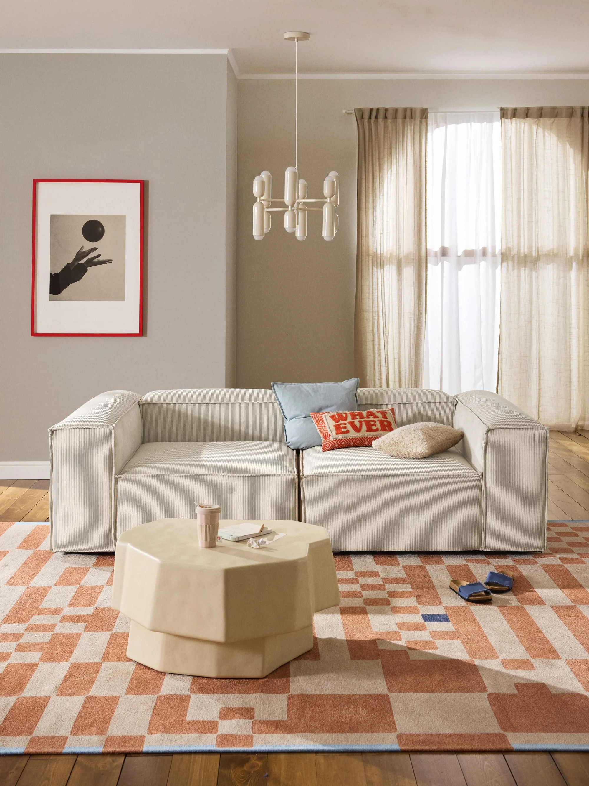 Soft Yumuşak Oturumlu Modüler Kanepe, Fitilli Kadife (2-3 Kişilik) InNature Home - Bej