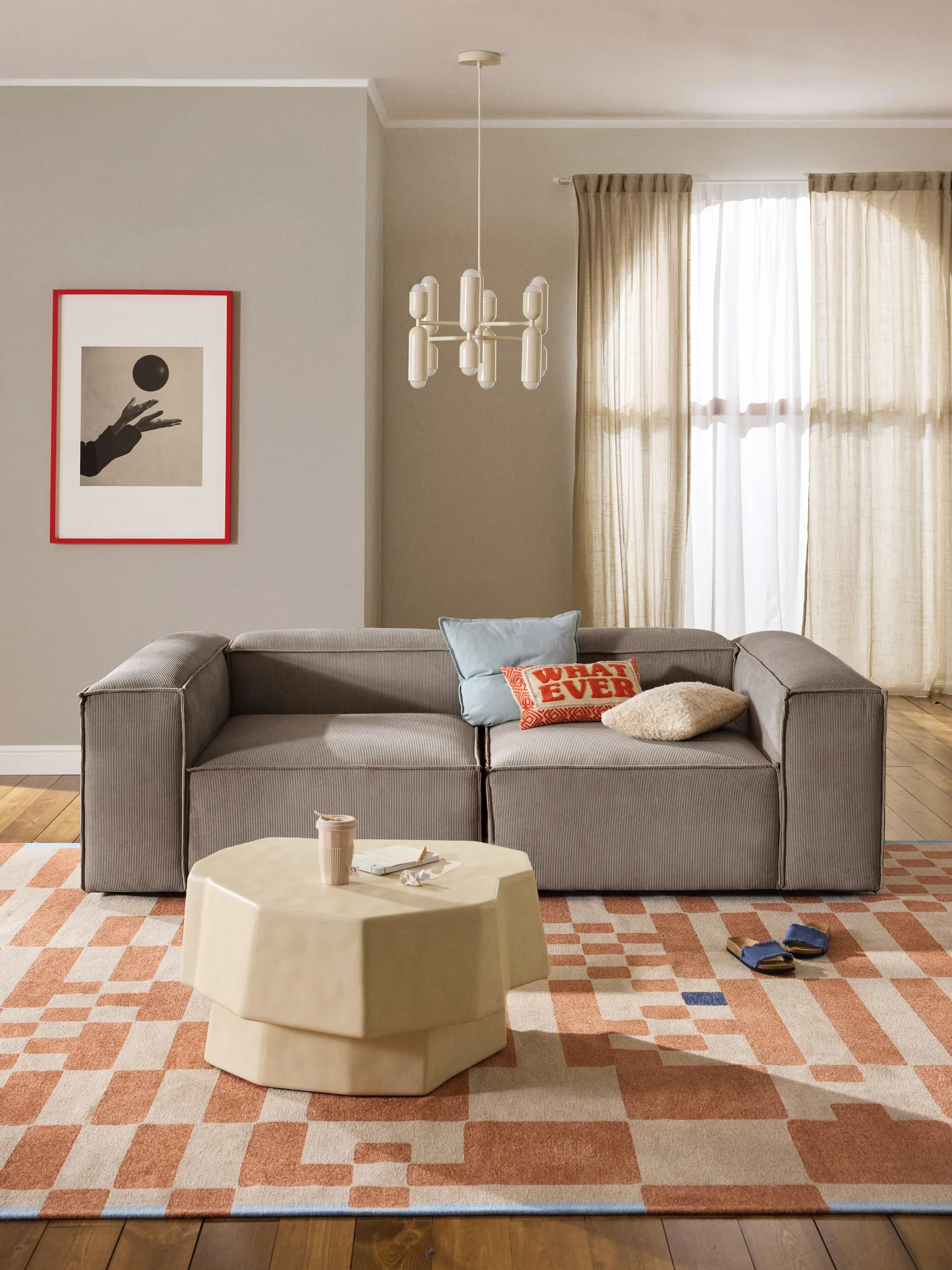 Soft Yumuşak Oturumlu Modüler Kanepe, Fitilli Kadife (2-3 Kişilik) InNature Home - Kahverengi