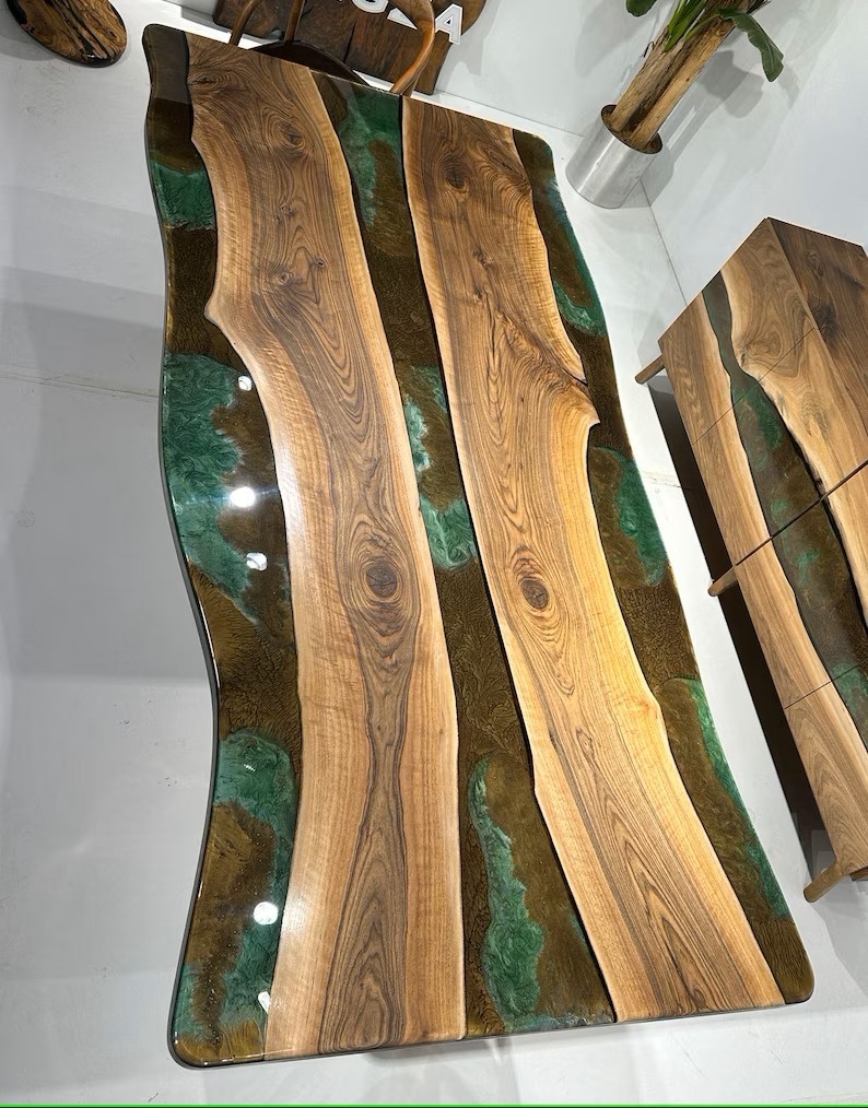 Epoxy River Table | Solid Walnut Wood | Natural Epoxy Dining Table | Walnut Wood Colorful Epoxy Table | Kitchen Table | Resin Table | Epoxy Coffee Table | Living Edge Handmade Table| INNATURE  