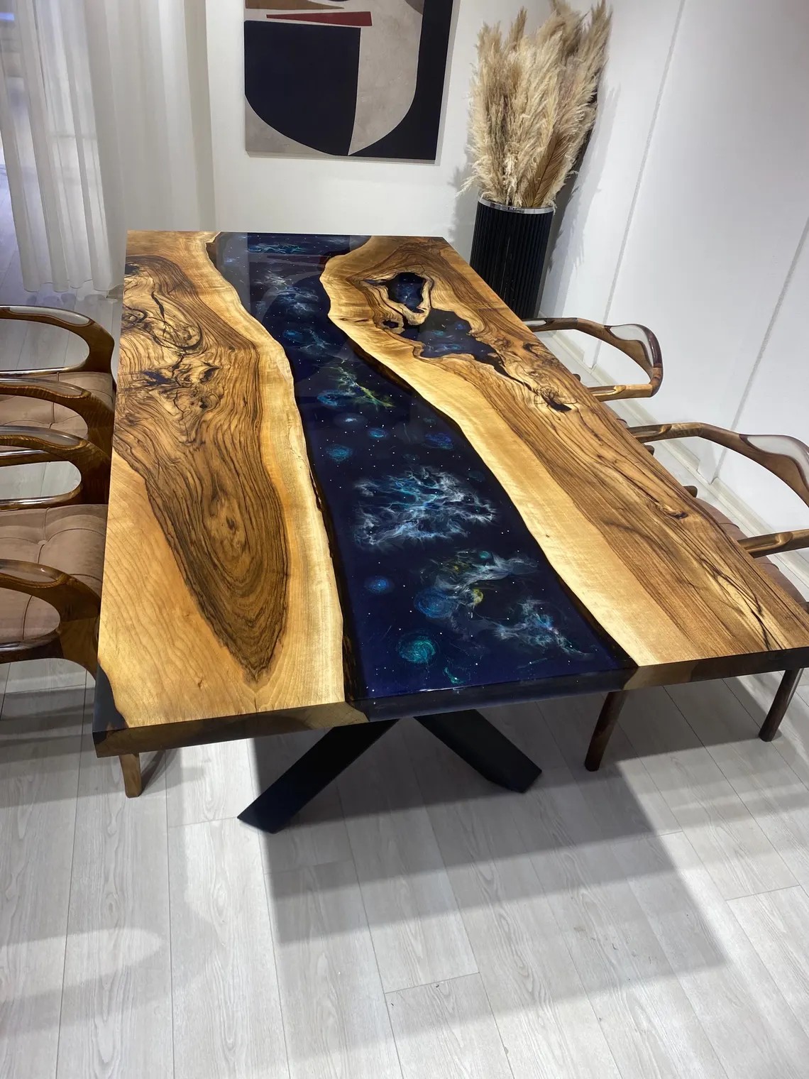  Custom Live Edge Dining Desk with Deep Space Resin Design | Black Epoxy Walnut River Table| Handcrafted Solid Wood Furniture | INNATURE