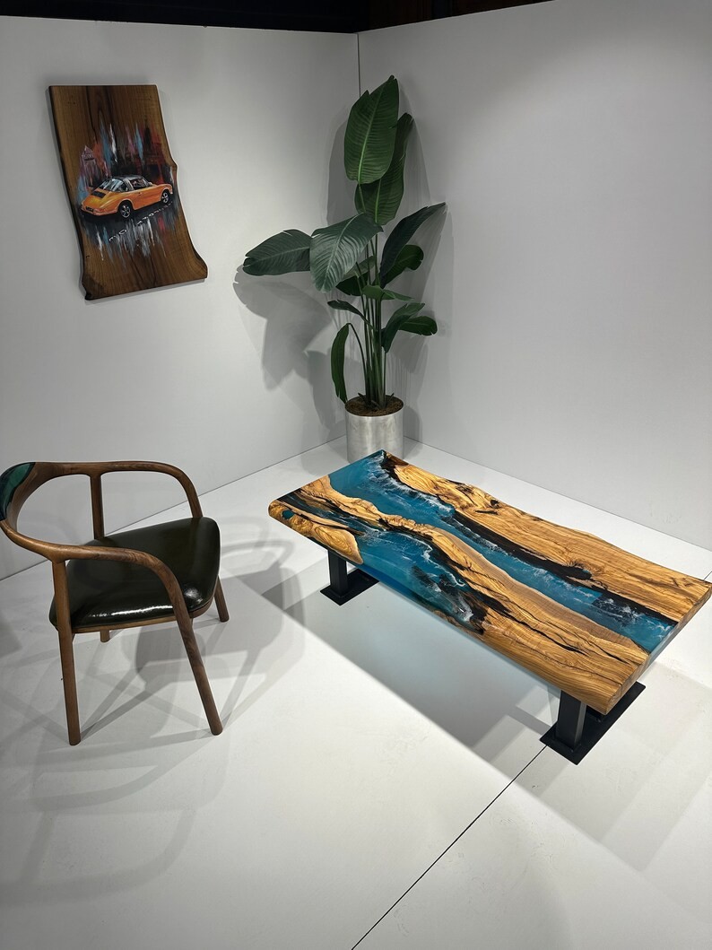 Handcrafted Olive Wood Blue Epoxy Coffee Table | Natural Design | Free Shipping | INNATURE - Ocean Epoxy