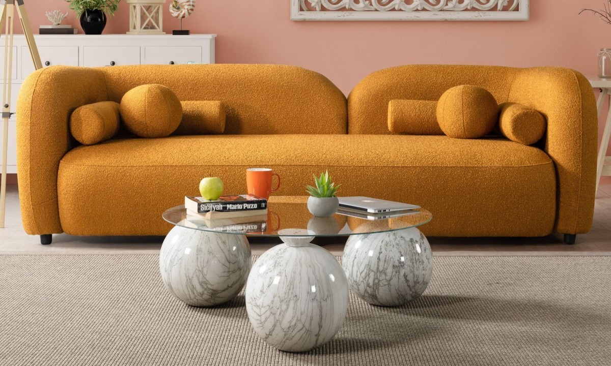 Luna Yumuşak Oturumlu Kanepe (3-4 Kişilik) InNature Home - Sarı, Turuncu Keten
