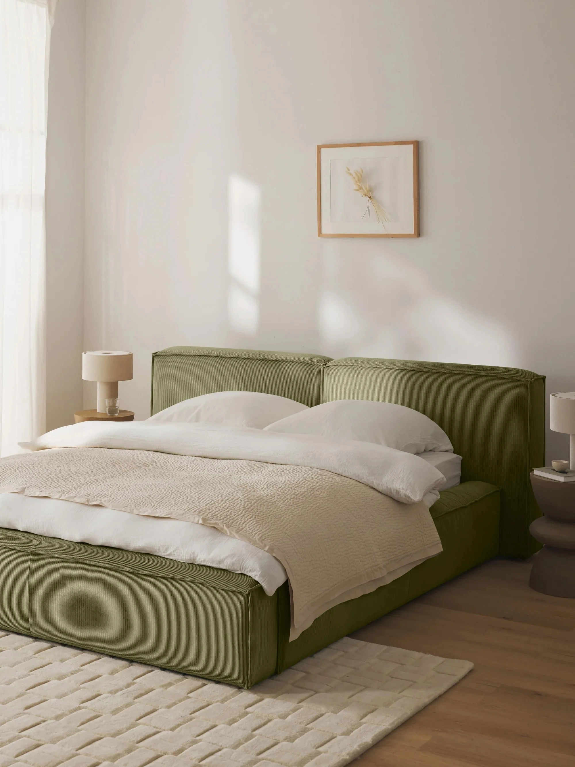 Soft Upholstered Bed – Queen Size | INNATURE - Green, Corduroy