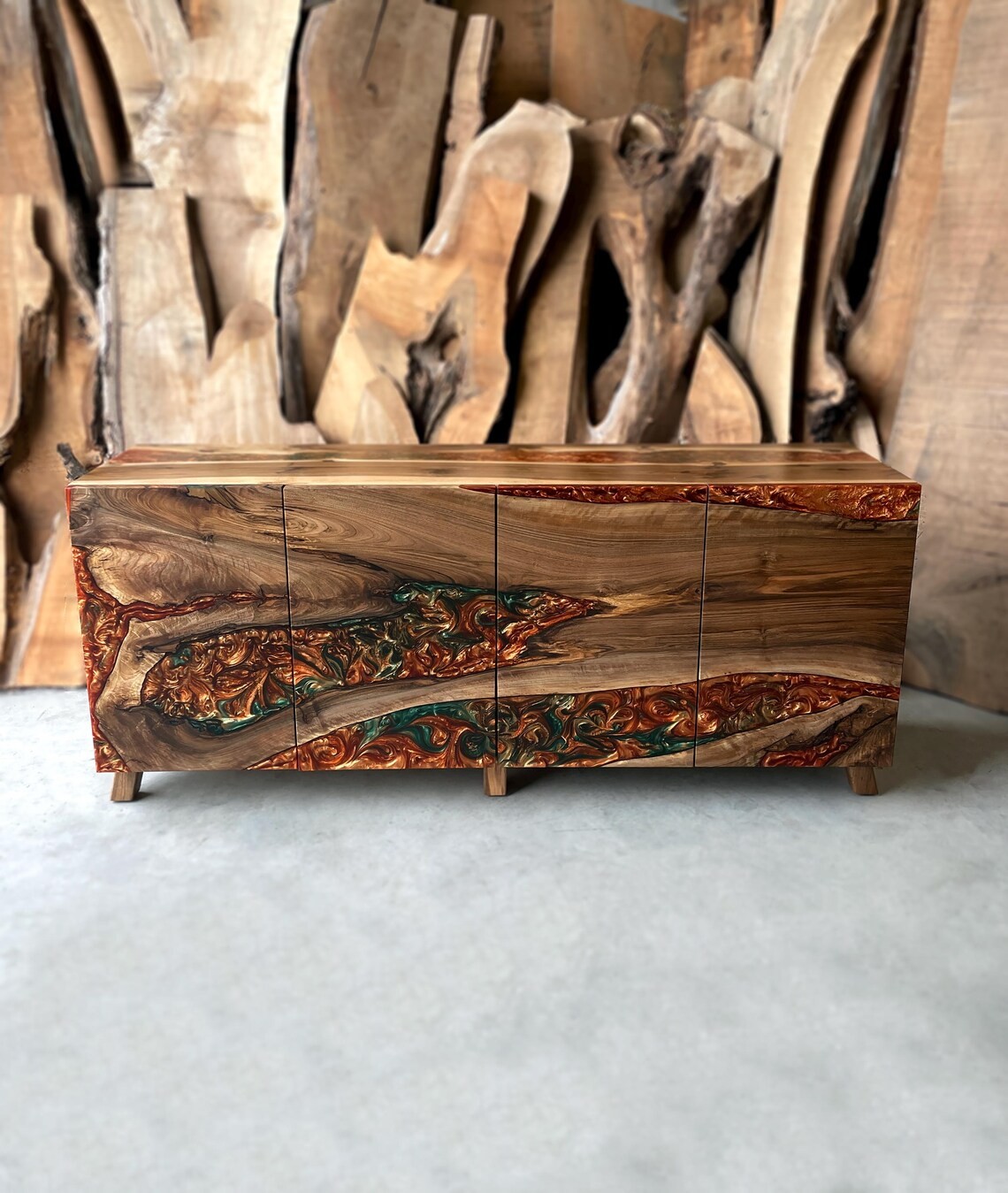 Lava Epoxy Walnut Sideboard –Walnut Epoxy Console | Artisan Buffet Cabinet | Handcrafted Wood Design | InNature Home