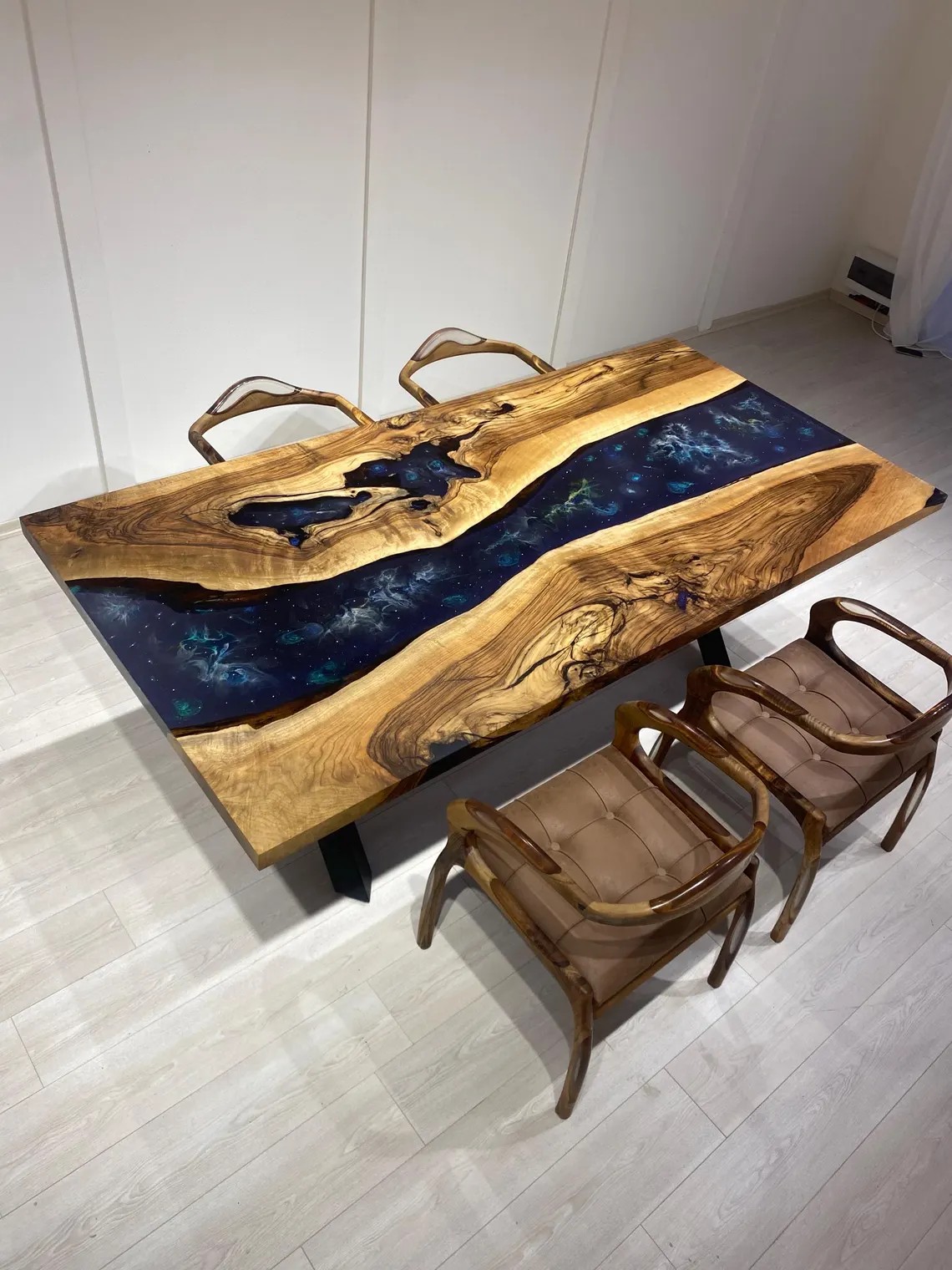  Custom Live Edge Dining Desk with Deep Space Resin Design | Black Epoxy Walnut River Table| Handcrafted Solid Wood Furniture | INNATURE