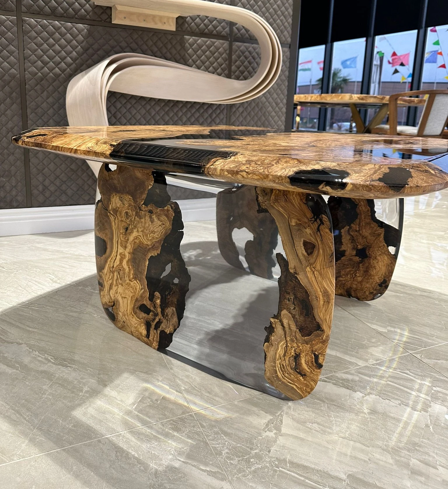 Clear Epoxy Coffee Table | Custom Olive Epoxy Coffee Table | Living Room Central Table Made To Order | INNATURE