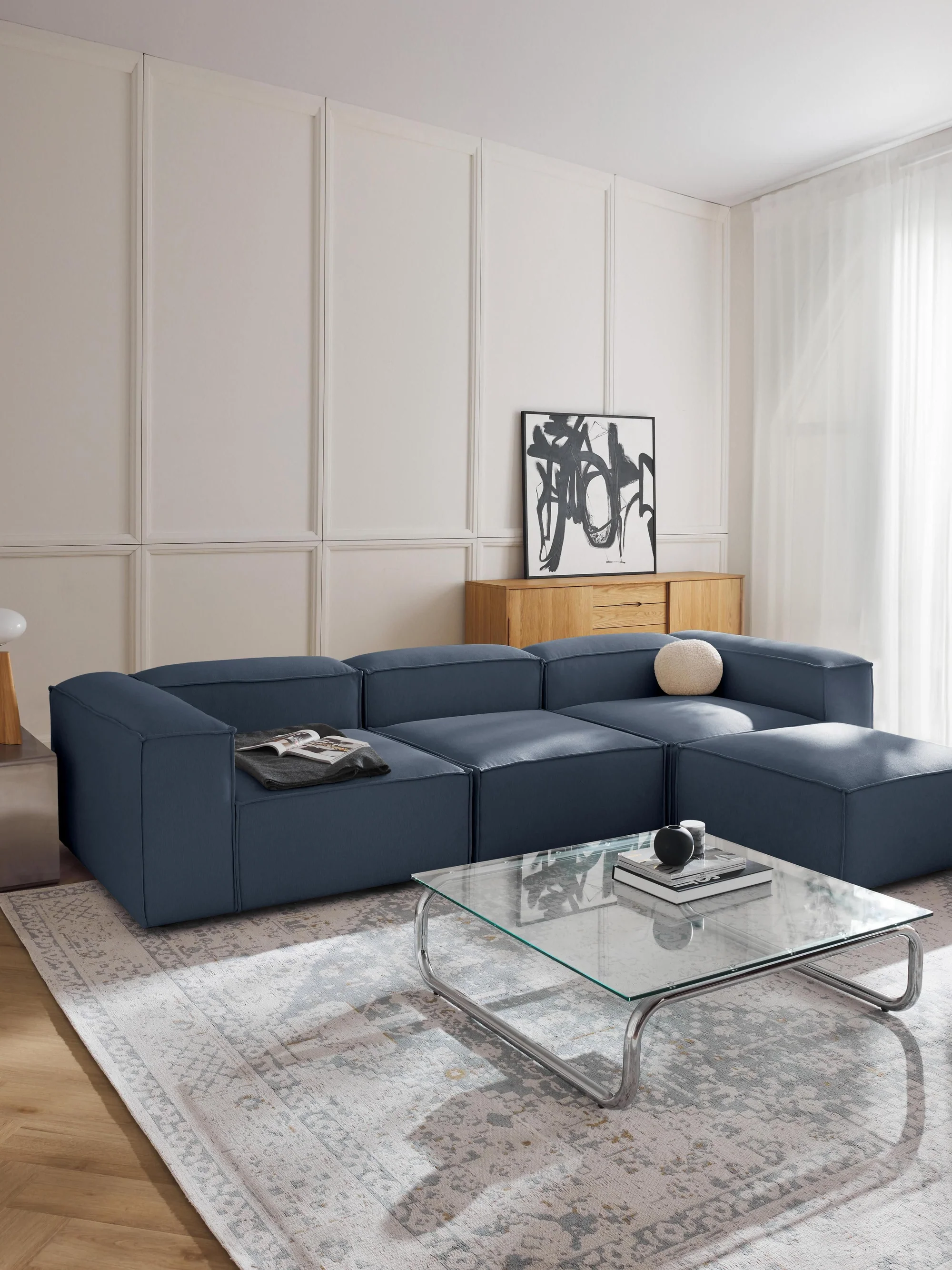 Soft Yumuşak Oturumlu Modüler Köşe, Keten (3-4 Kişilik) - InNature Home - Lacivert