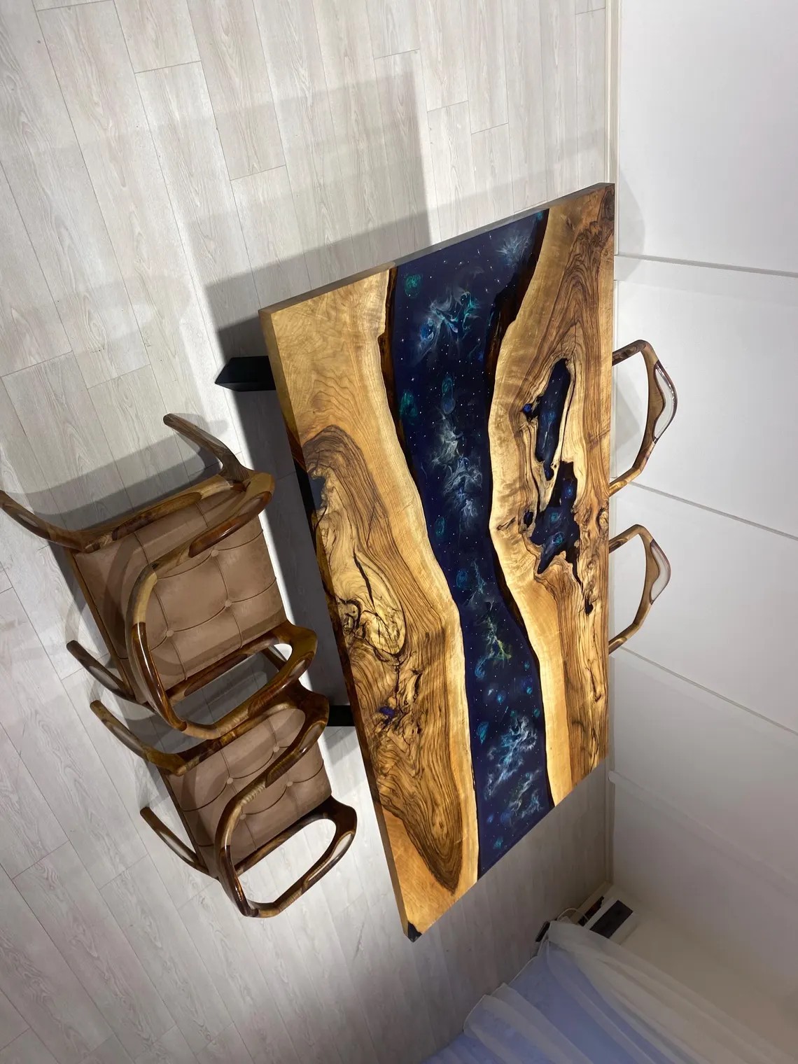  Custom Live Edge Dining Desk with Deep Space Resin Design | Black Epoxy Walnut River Table| Handcrafted Solid Wood Furniture | INNATURE