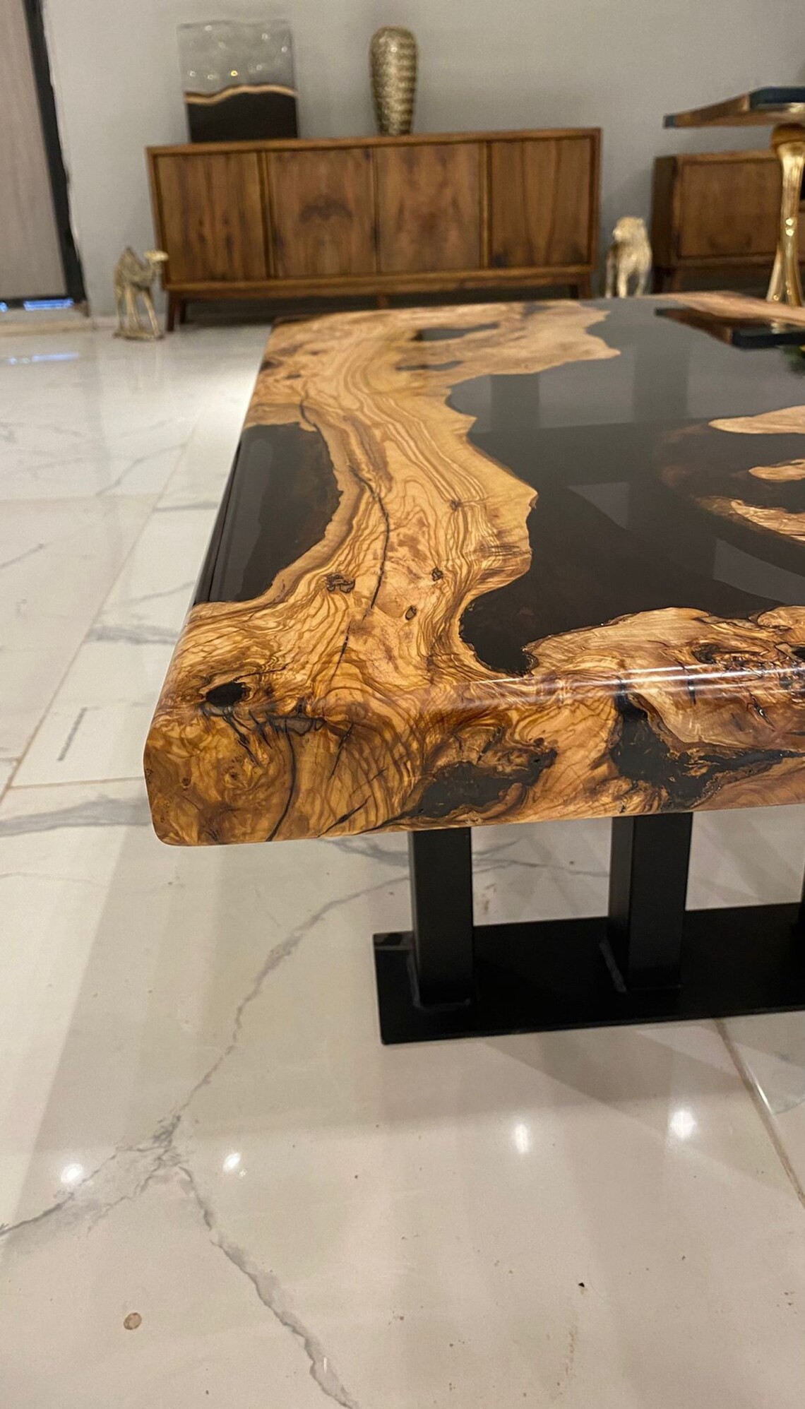 Handcrafted Olive Wood Blue Epoxy Coffee Table | Natural Design | Free Shipping | INNATURE - Smoked Epoxy