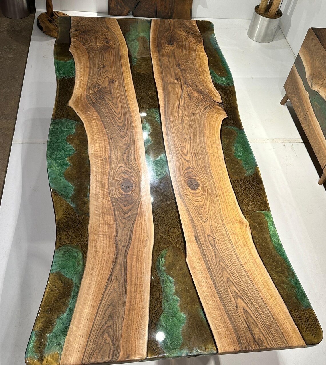 Epoxy River Table | Solid Walnut Wood | Natural Epoxy Dining Table | Walnut Wood Colorful Epoxy Table | Kitchen Table | Resin Table | Epoxy Coffee Table | Living Edge Handmade Table| INNATURE  