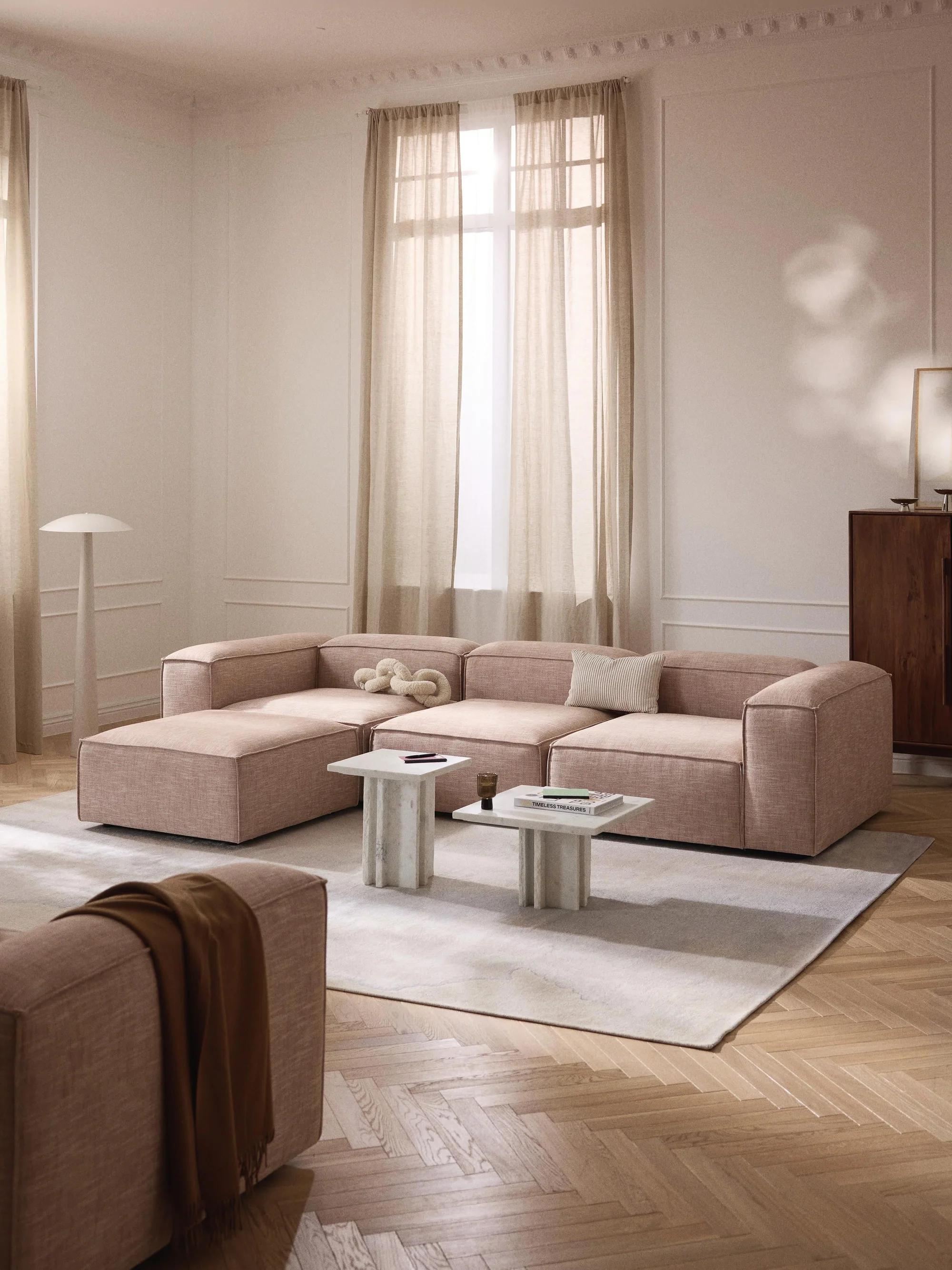 Soft Yumuşak Oturumlu Modüler Köşe, Keten (3-4 Kişilik) - InNature Home - Kırçıllı Pembe