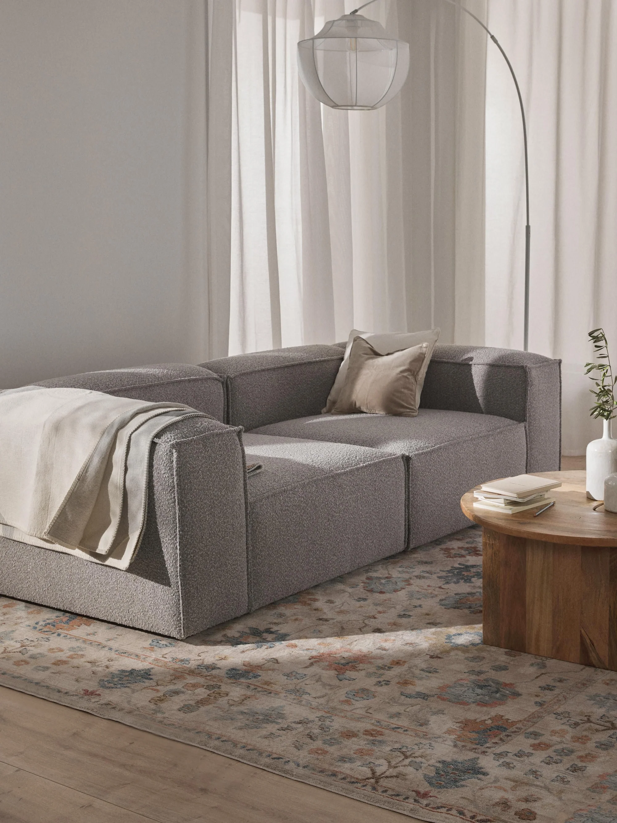 Soft Yumuşak Oturumlu Modüler Kanepe, Bukle (2-3 Kişilik) - InNature Home - Açık Gri