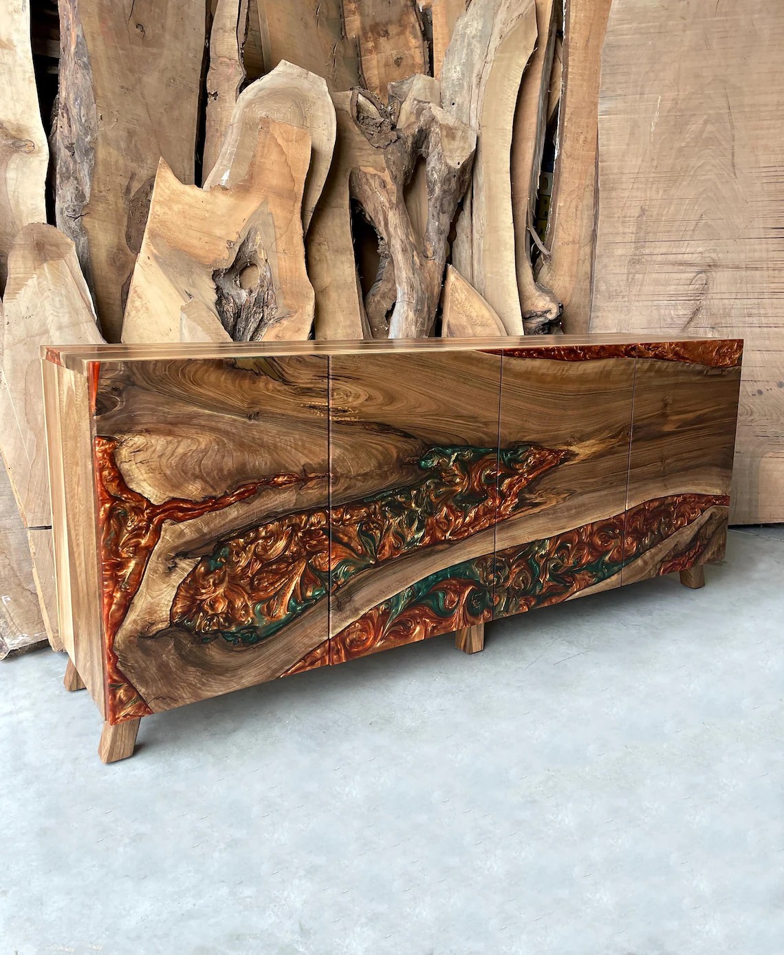 Lava Epoxy Walnut Sideboard –Walnut Epoxy Console | Artisan Buffet Cabinet | Handcrafted Wood Design | InNature Home
