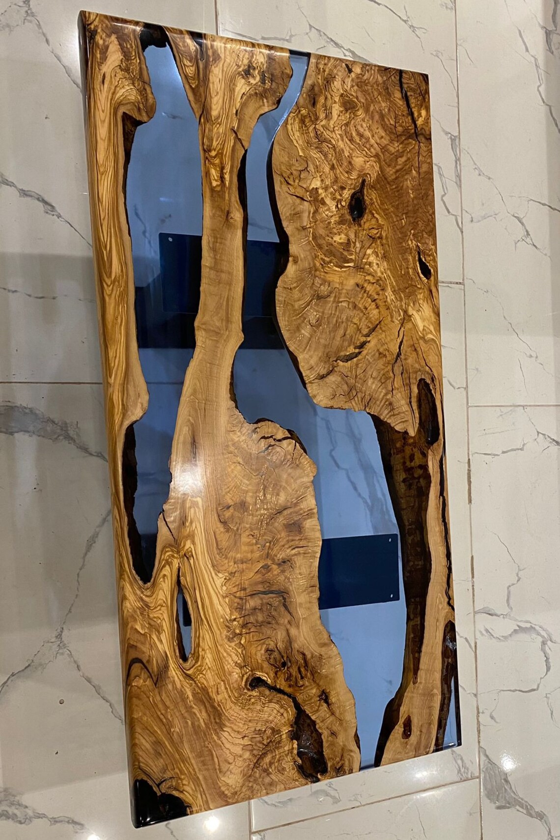 Handcrafted Olive Wood Blue Epoxy Coffee Table | Natural Design | Free Shipping | INNATURE