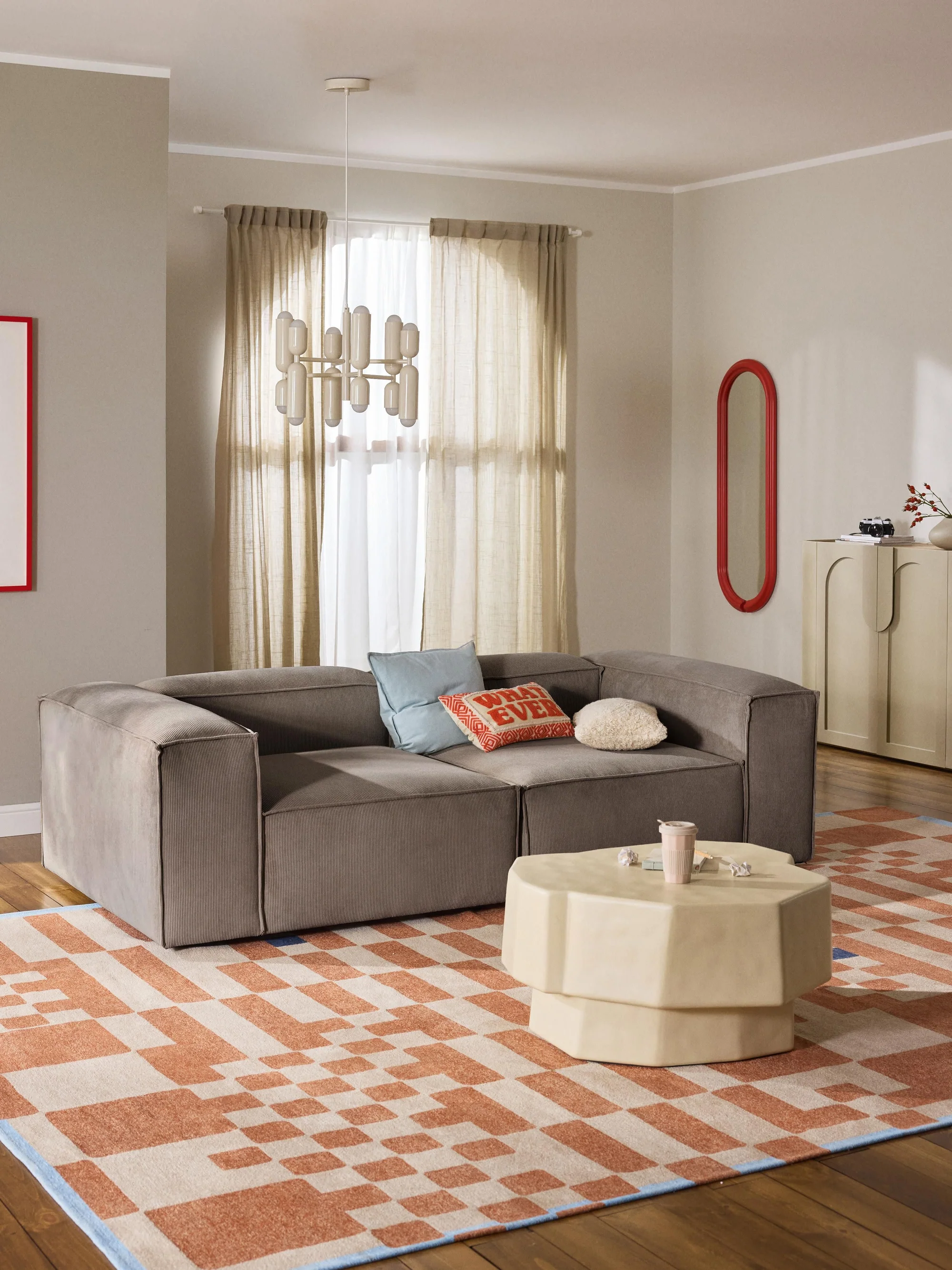 Soft Yumuşak Oturumlu Modüler Kanepe, Fitilli Kadife (2-3 Kişilik) InNature Home - Kahverengi