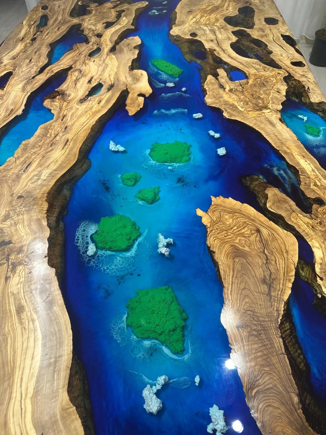 Specific Custom Ocean Epoxy Resin Table, Uniqe Olive Wood Dining Table, Epoxy Dining Table, Live Edge Dining Table, Resin Epoxy Art Table - INNATURE HOME