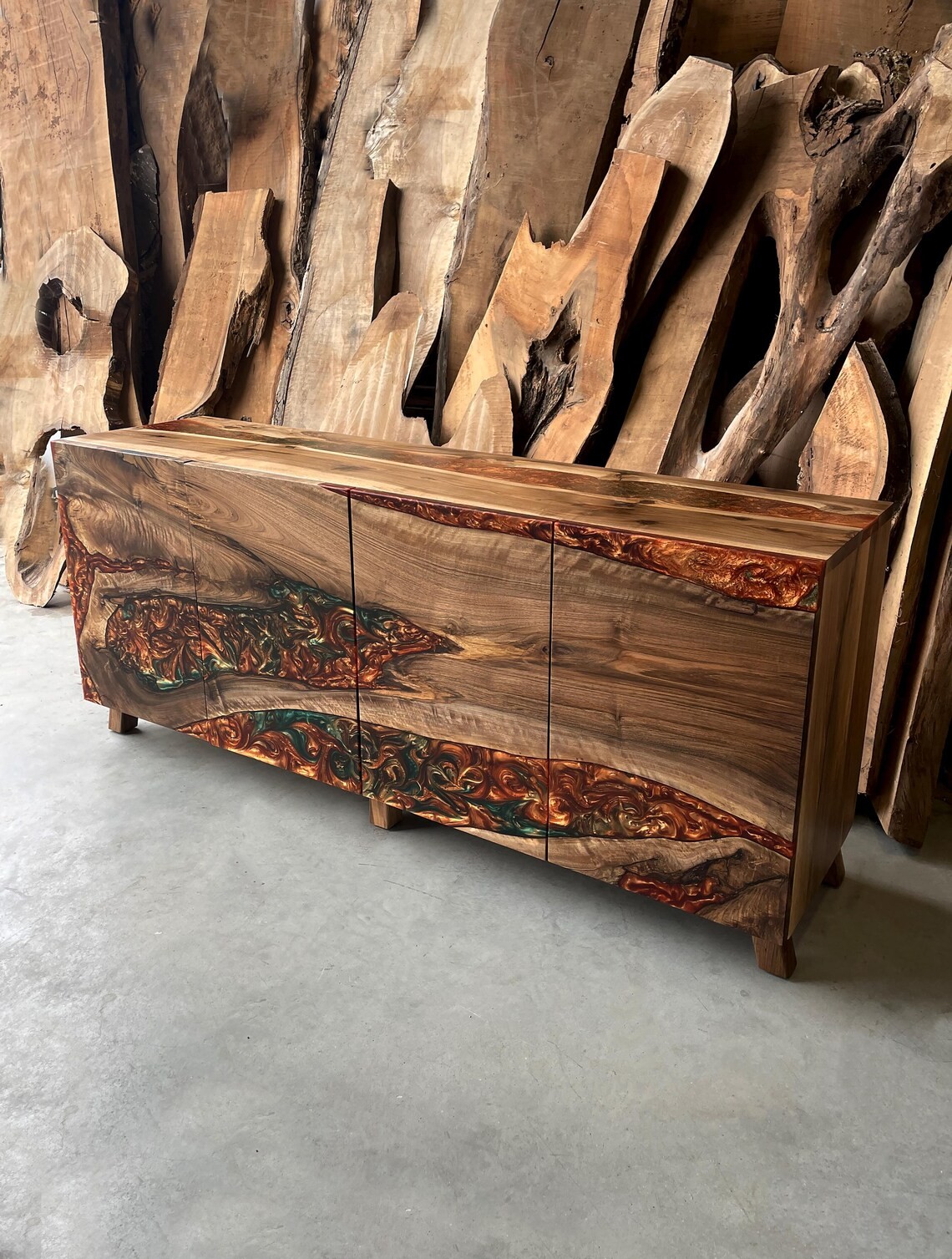 Lava Epoxy Walnut Sideboard –Walnut Epoxy Console | Artisan Buffet Cabinet | Handcrafted Wood Design | InNature Home