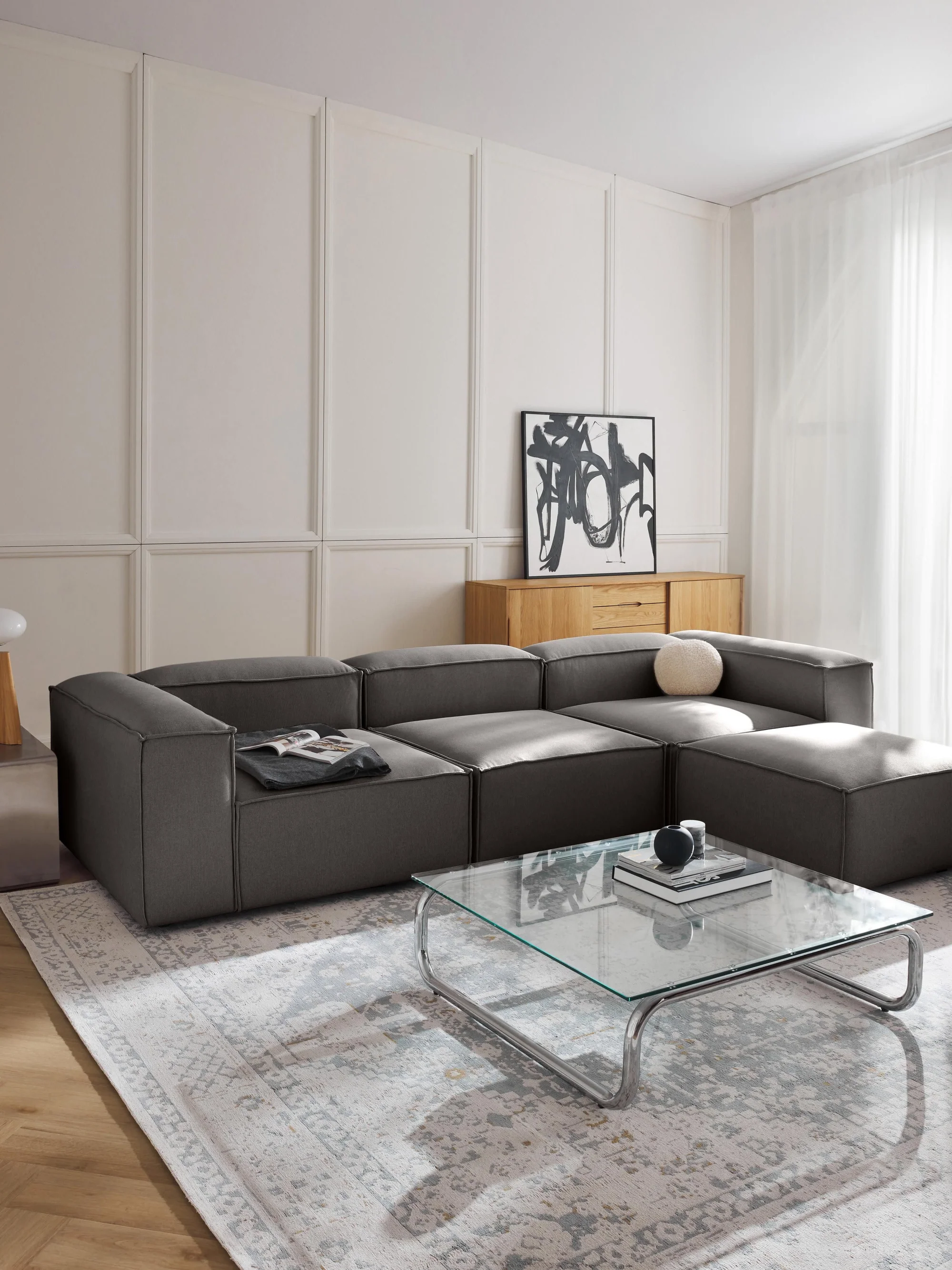 Soft Yumuşak Oturumlu Modüler Köşe, Keten (3-4 Kişilik) - InNature Home - Antrasit