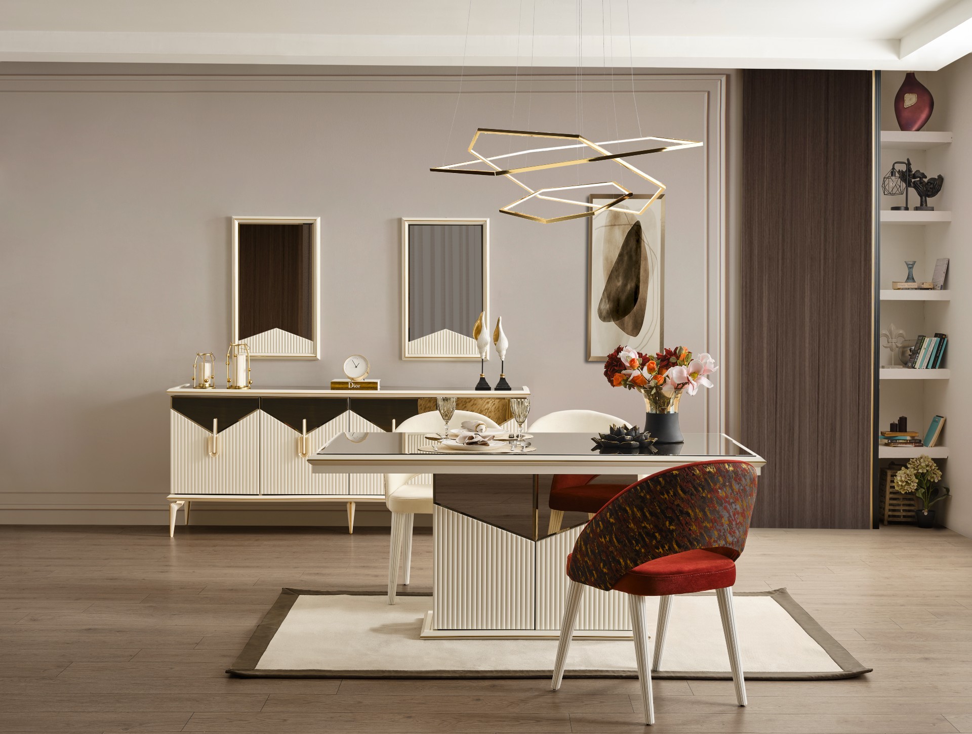 Side Yemek Odası - InNature Home - Beyaz, Gold Detaylı
