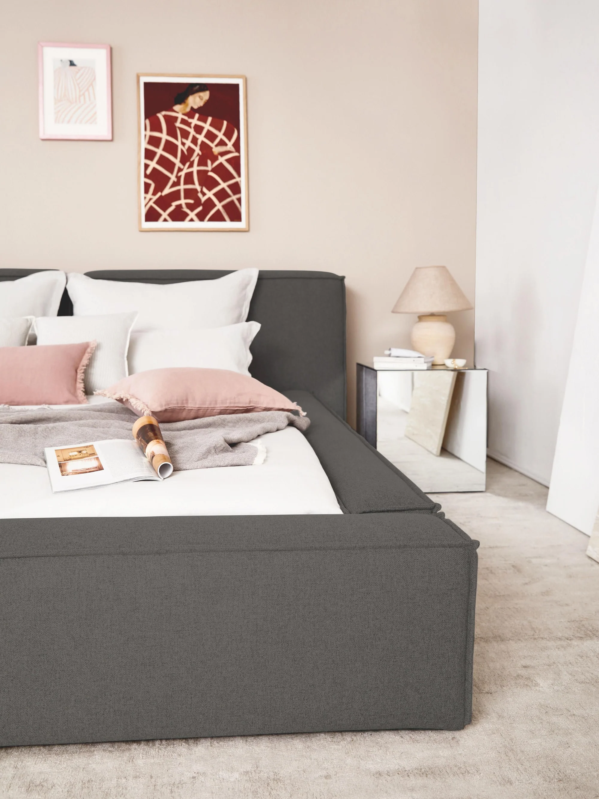 Soft Çift Kişilik Döşemeli Karyola | InNature Home - Koyu Gri, Keten